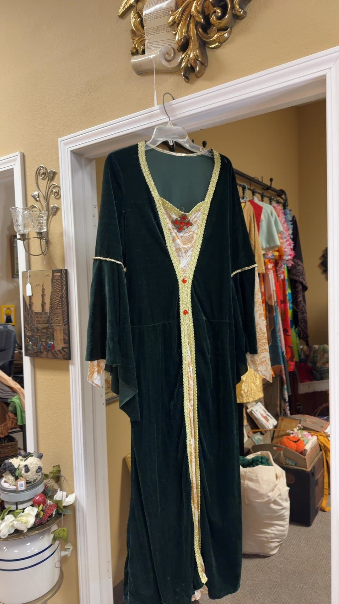 Dark Green Velvet Medieval Renaissance Faire Gown Costume - Image 1