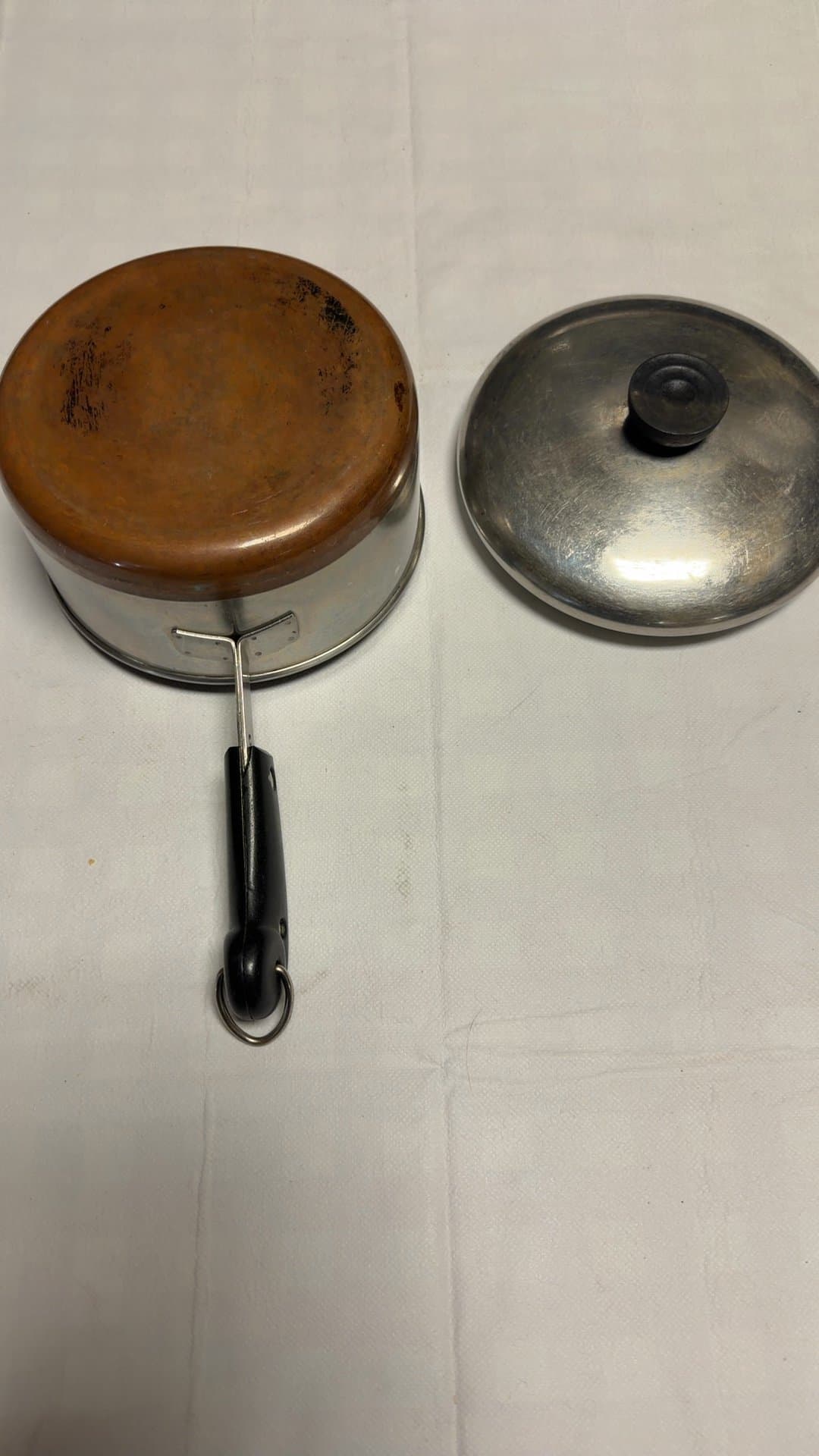 Vintage Copper Bottom Saucepan with Lid - Image 1