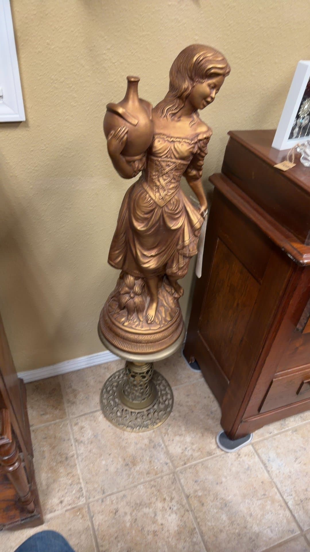 Bronze Lady Figurine with Jug - Image 1