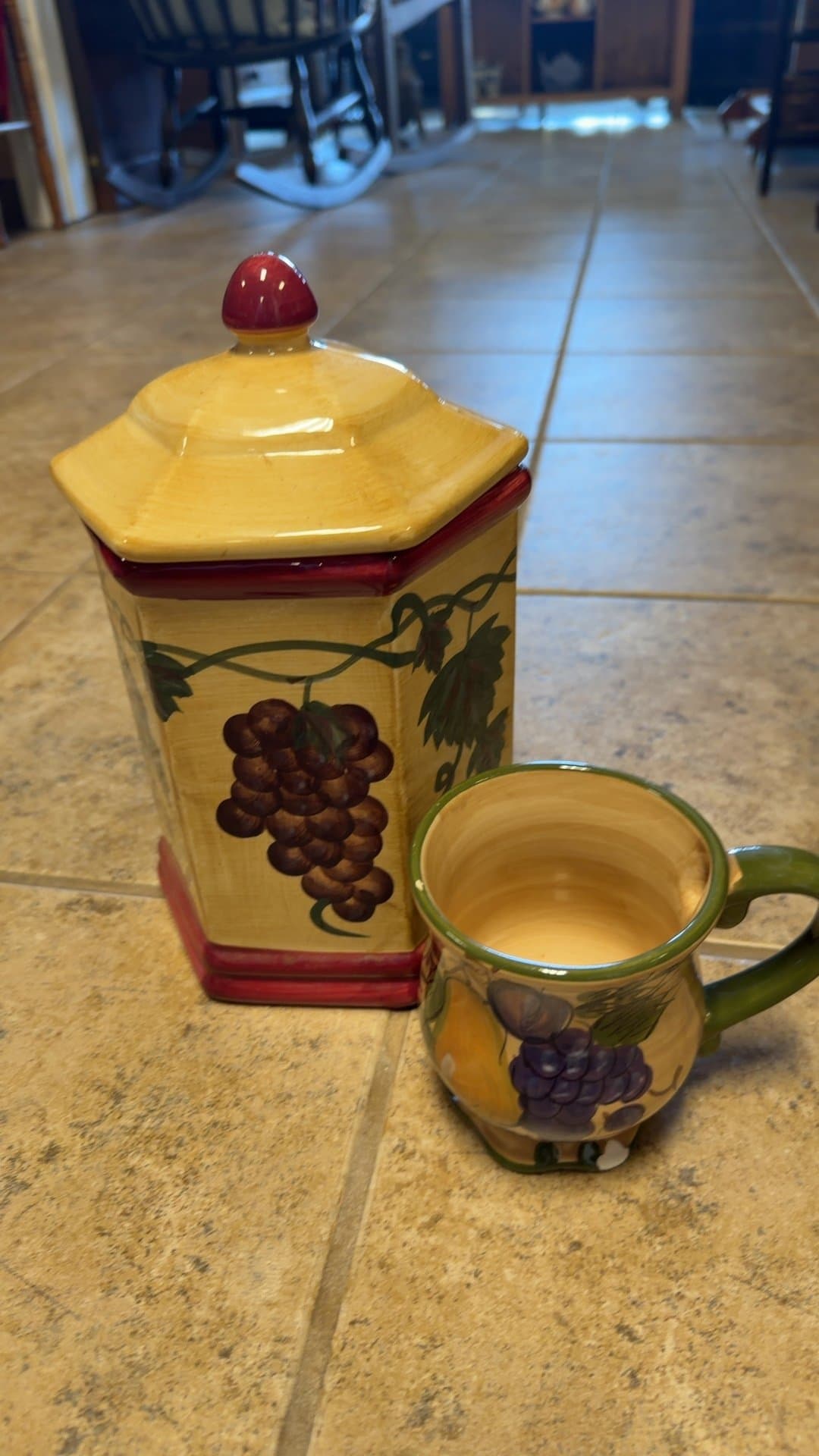 Home Trends Grape Canister & Mug Set, Mug Chipped - Image 1