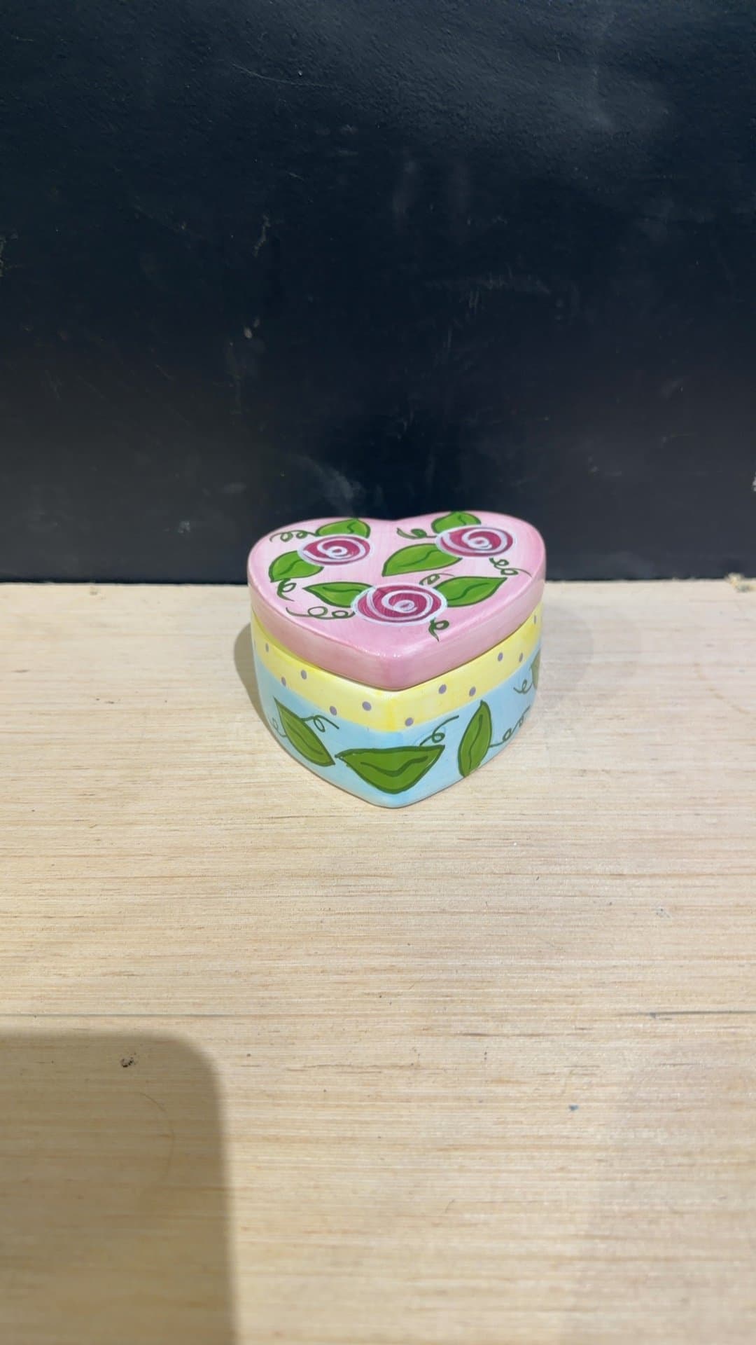 Hand-Painted Ceramic Heart-Shaped Floral Trinket Box - Image 1