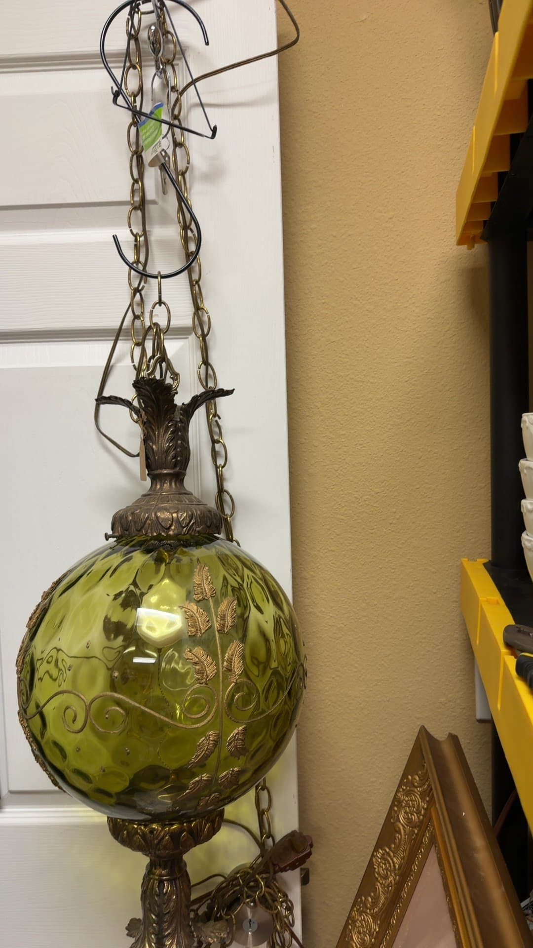 1960's-70's Avocado Green MCM Hollywood Regency Hanging swag lamp - Image 1