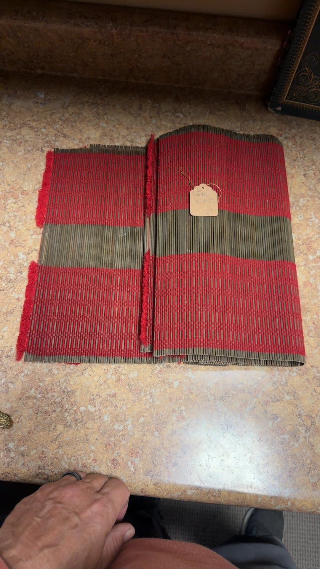 Bamboo Placemats with Red and Green Stripes-6 - Image 1