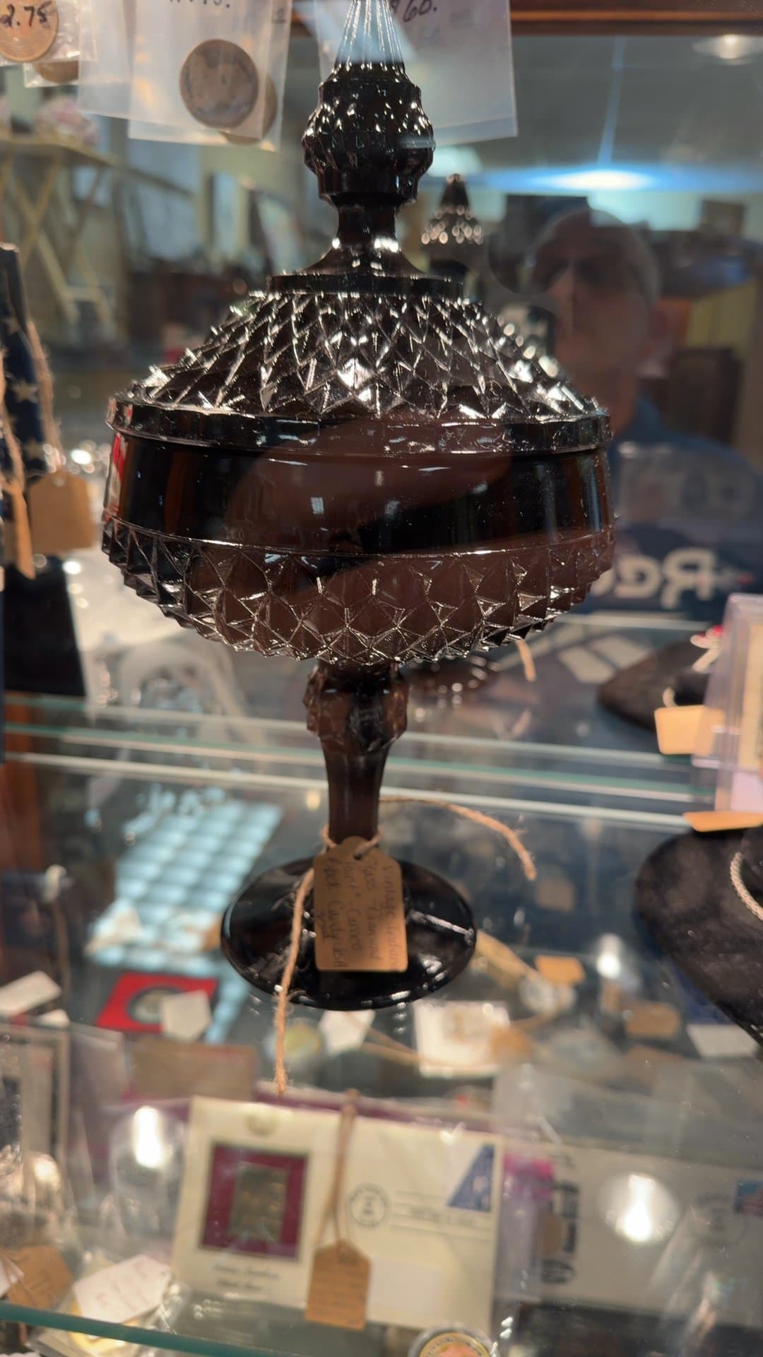 Vintage Black Glass Covered Candy Dish - Image 1
