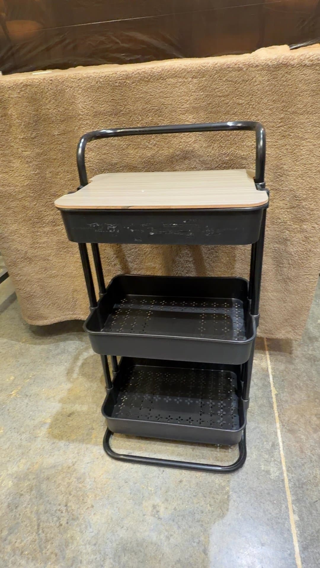 3-Tier Rolling Utility Cart with Wood Lid and Eyelash Extension Supplies Lot - Image 1