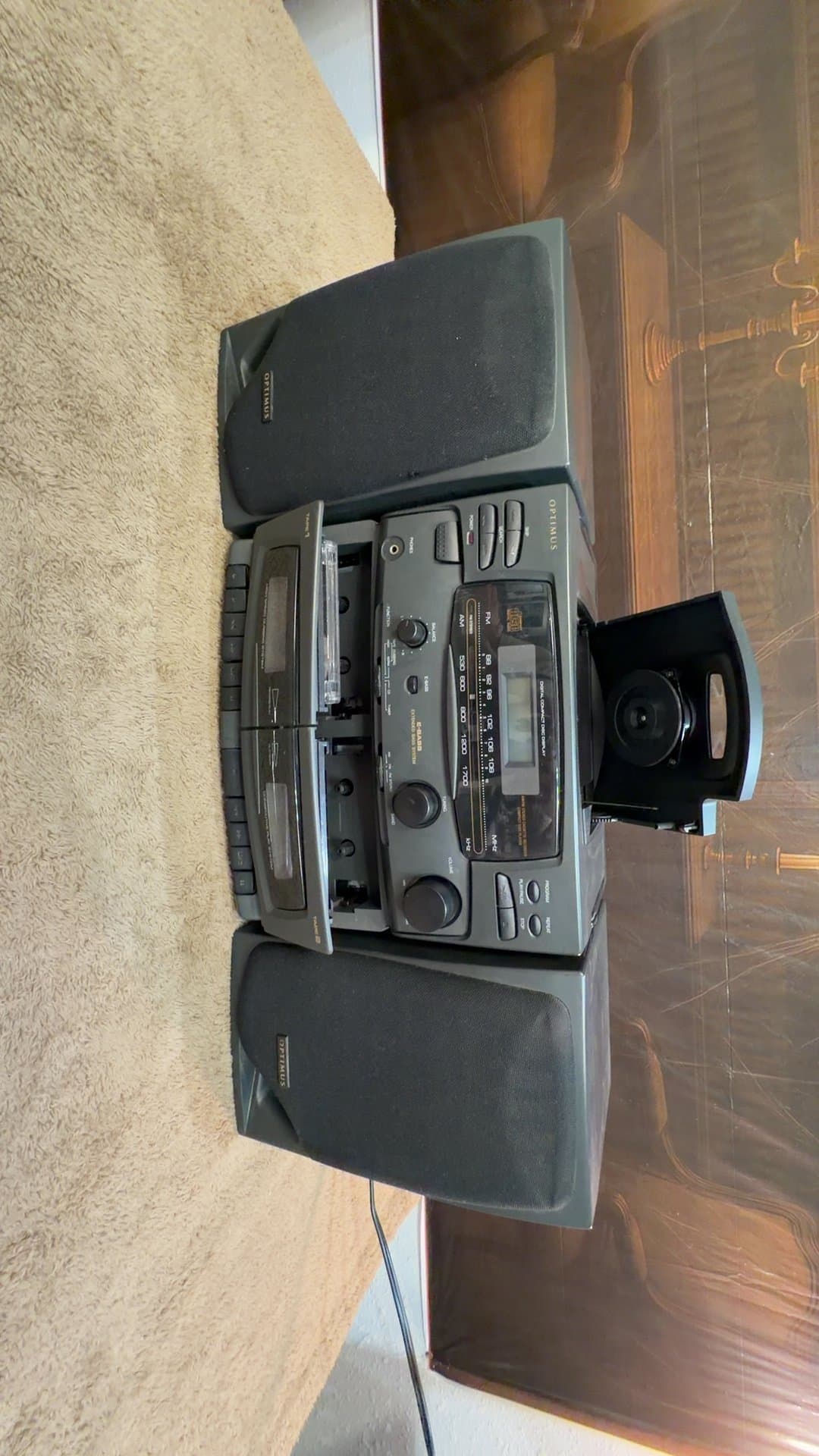 Optimus 14-540A Portable CD Cassette AM/FM Boombox Stereo System - Image 1