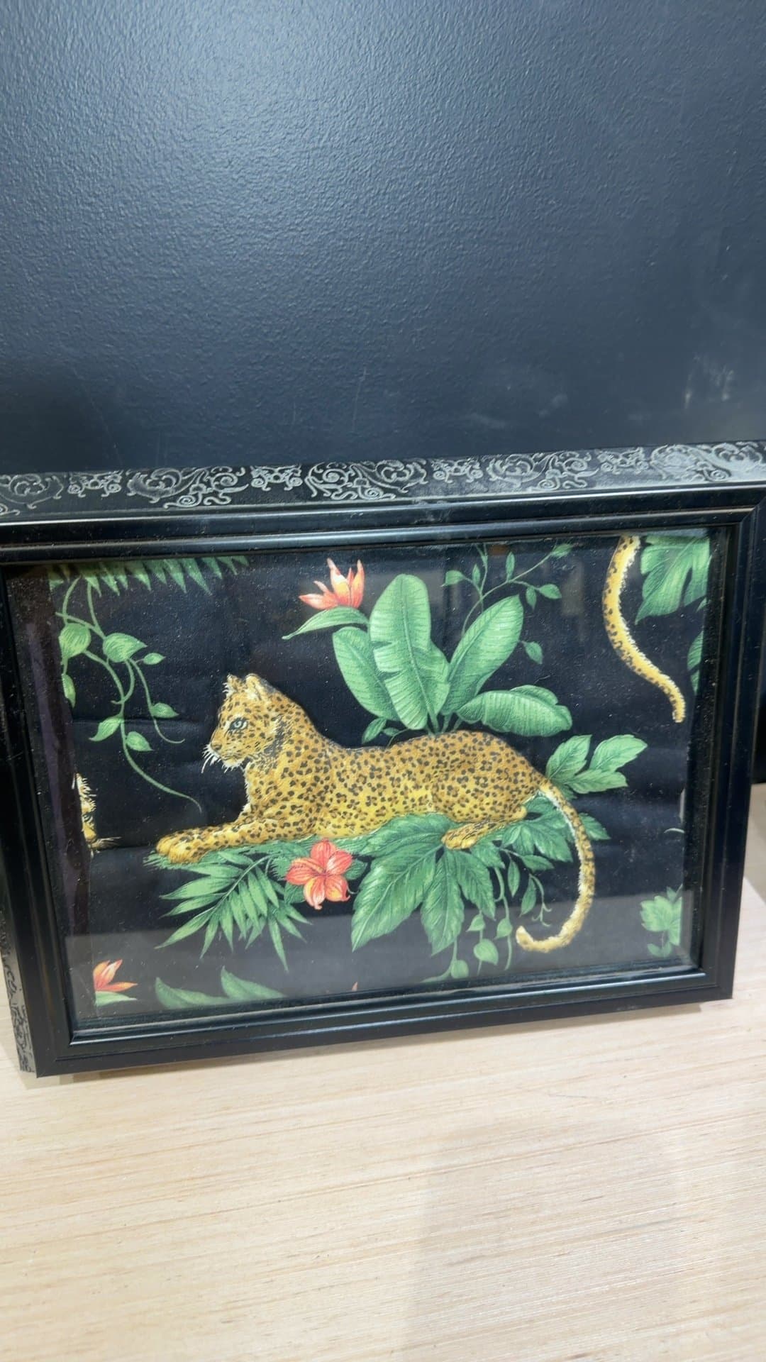 Framed Leopard in Tropical Jungle Botanical Quilted Piece - Image 1