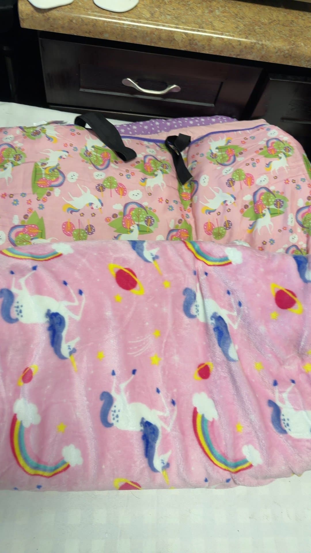 Unicorn and Rainbow Themed Sherpa Blanket and Sleeping Bag - Image 1