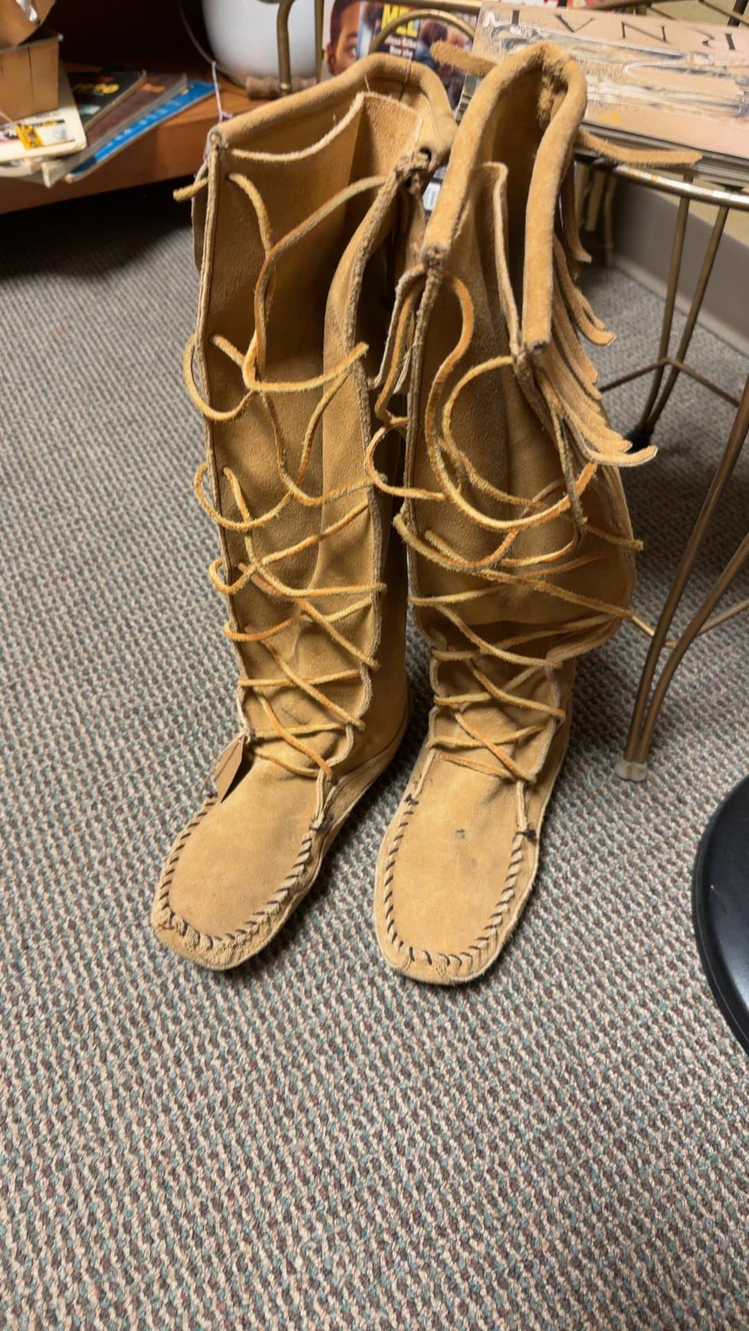 Size 10 Suede Lace-Up Moccasin Boots - Image 1