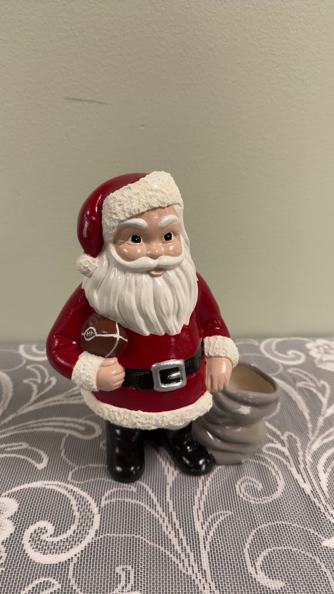 Ceramic Football Santa Claus Figurine with Toy Sack Dish - Image 1