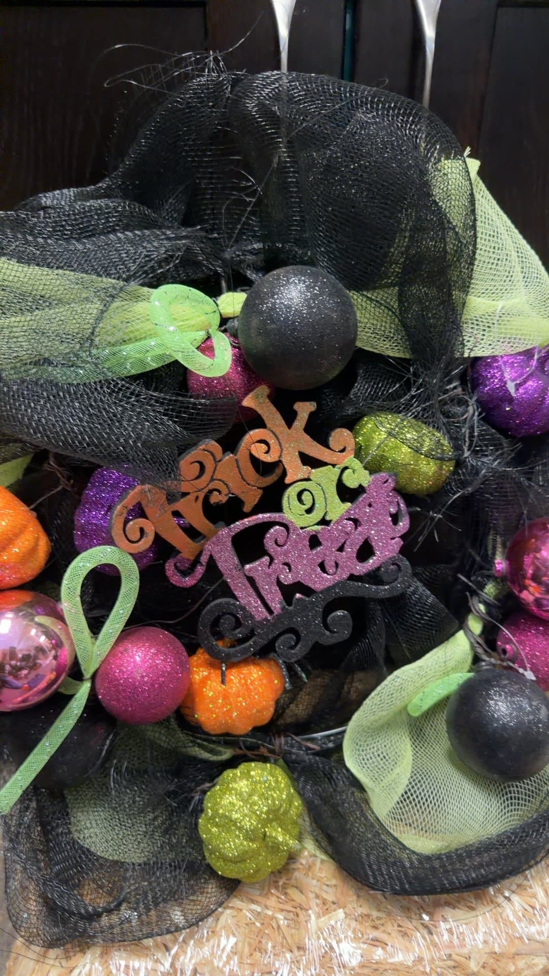 Halloween Mesh Wreath with Trick or Treat Sign - Image 1
