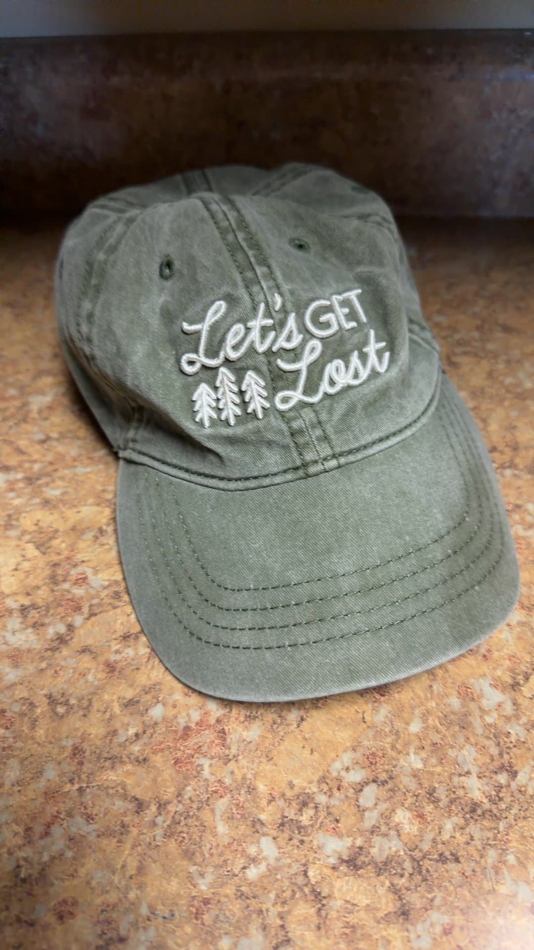 Olive Green 'Let's Get Lost' Baseball Cap - Image 1