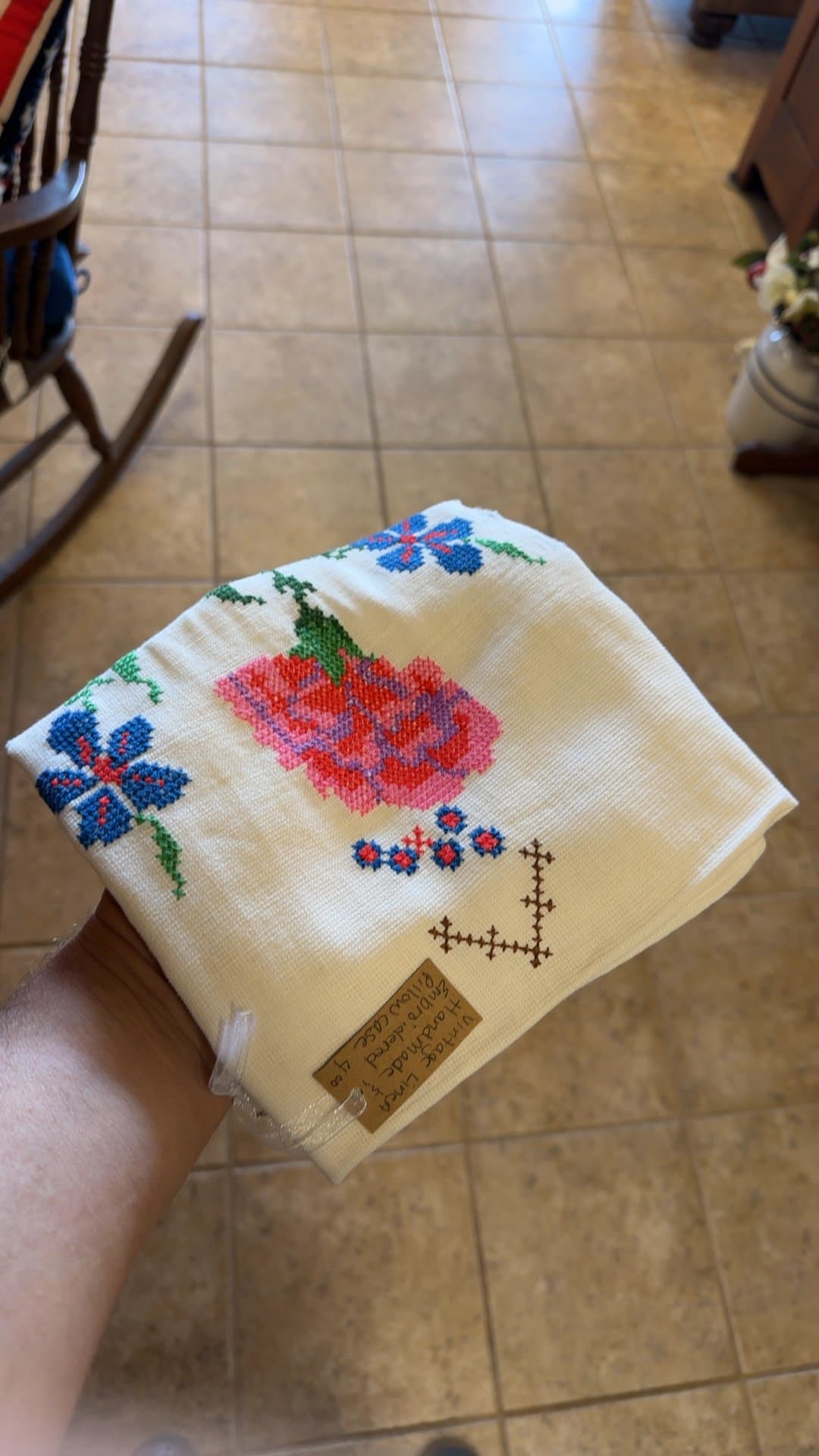 Vintage Linen Hand-Embroidered Pillowcase - Image 1