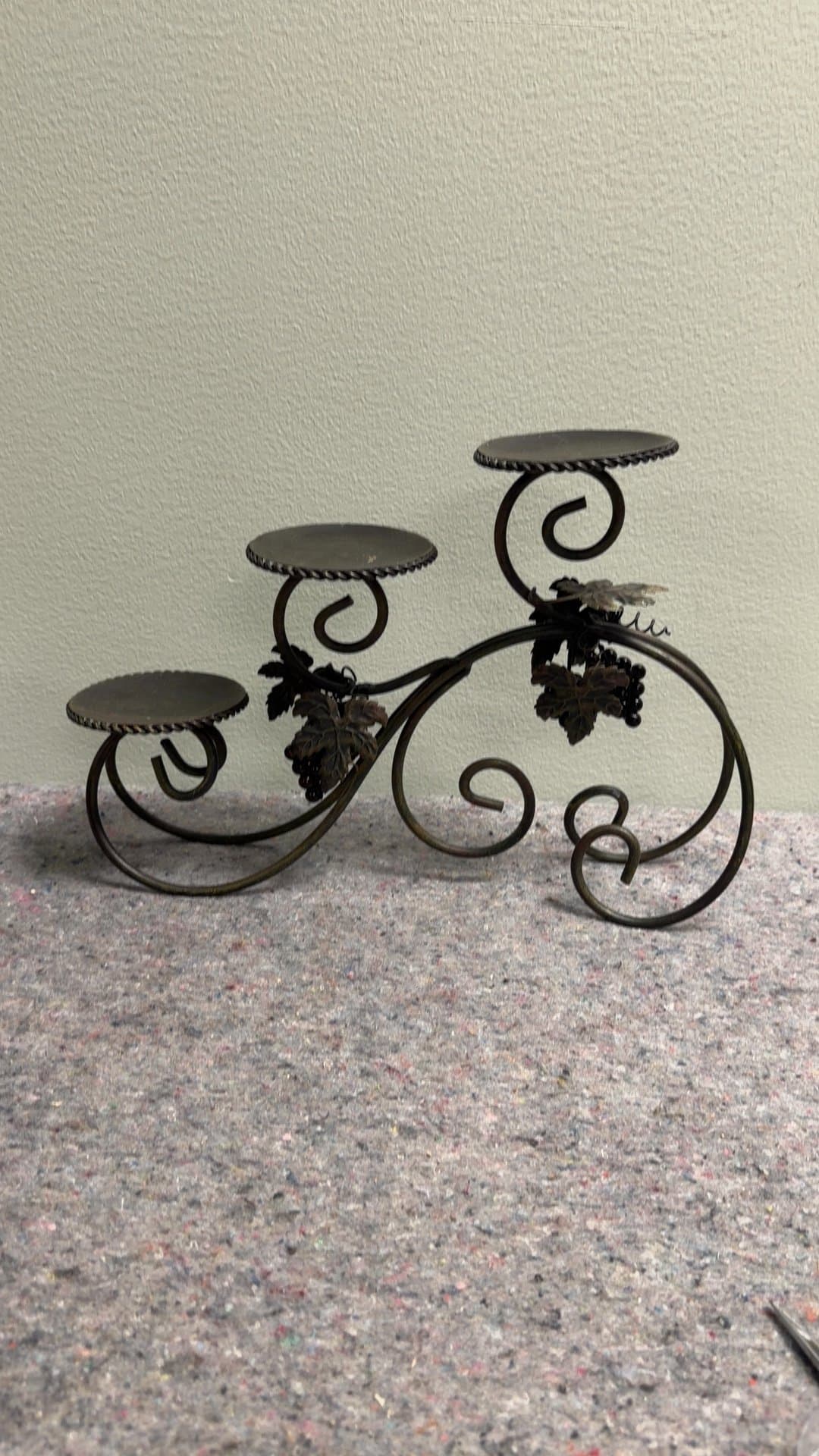Wrought Iron Candle Holder with Grape Vine Design - Image 1