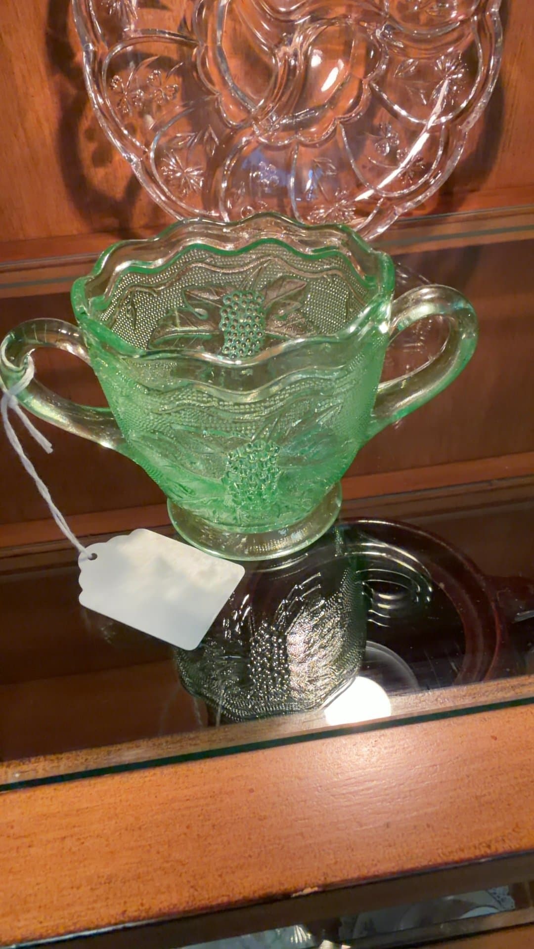 Westmoreland Glass Stippled Grape Uranium Glass Sugar Bowl - Image 1