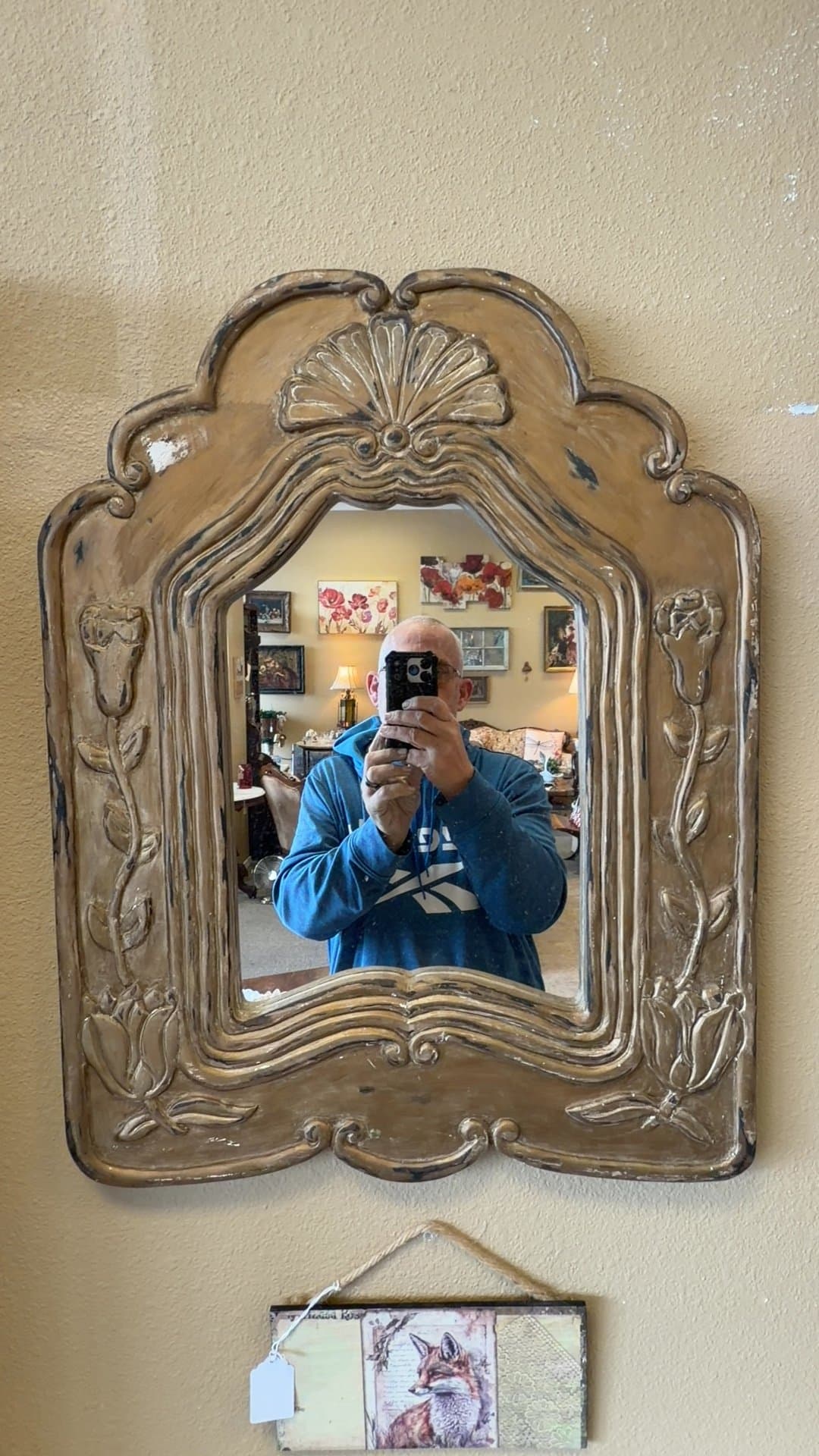 Vintage Ornate Carved Wood Mirror - Image 1