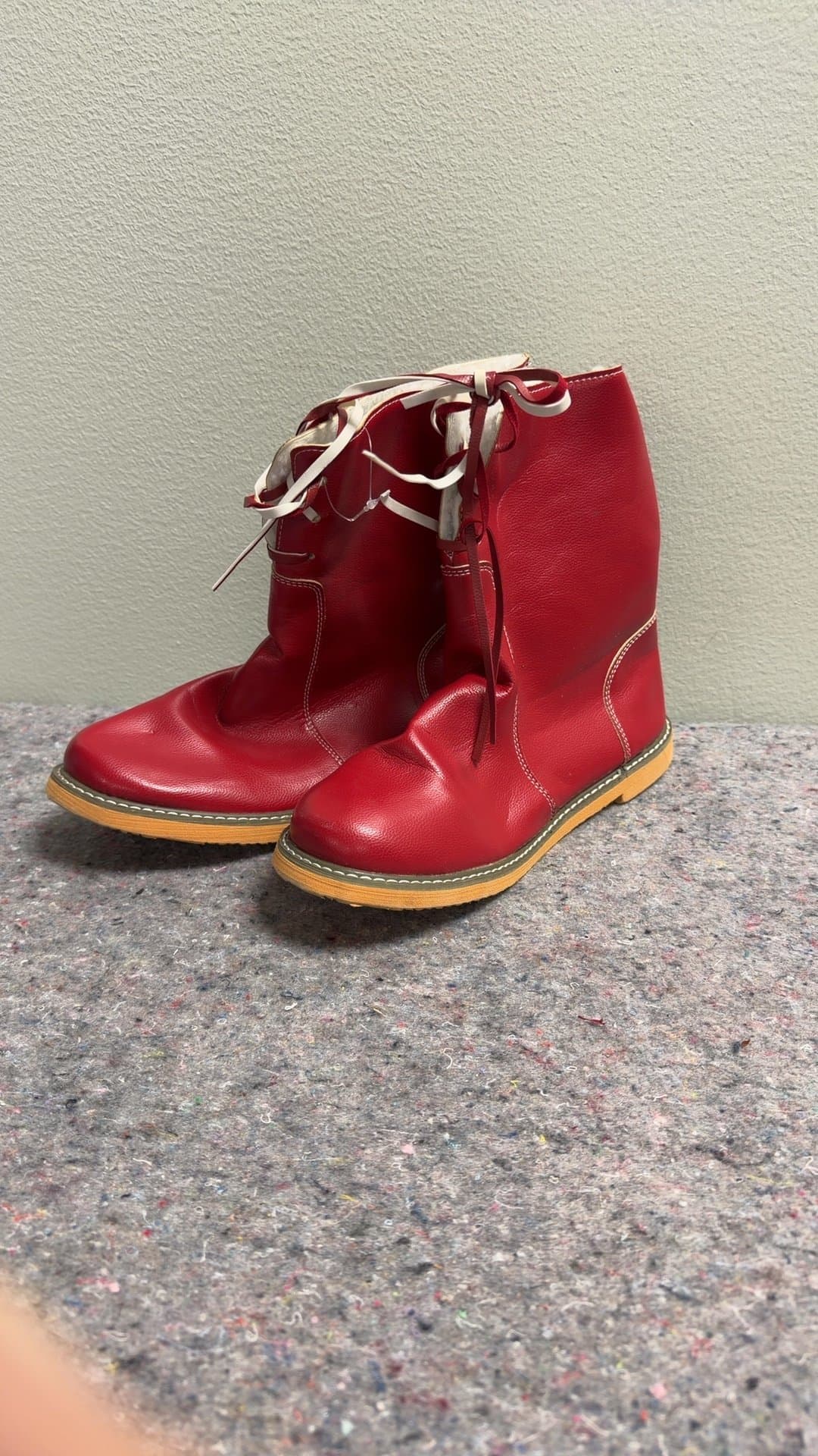 Red Leather Lace-Up Boots - Image 1