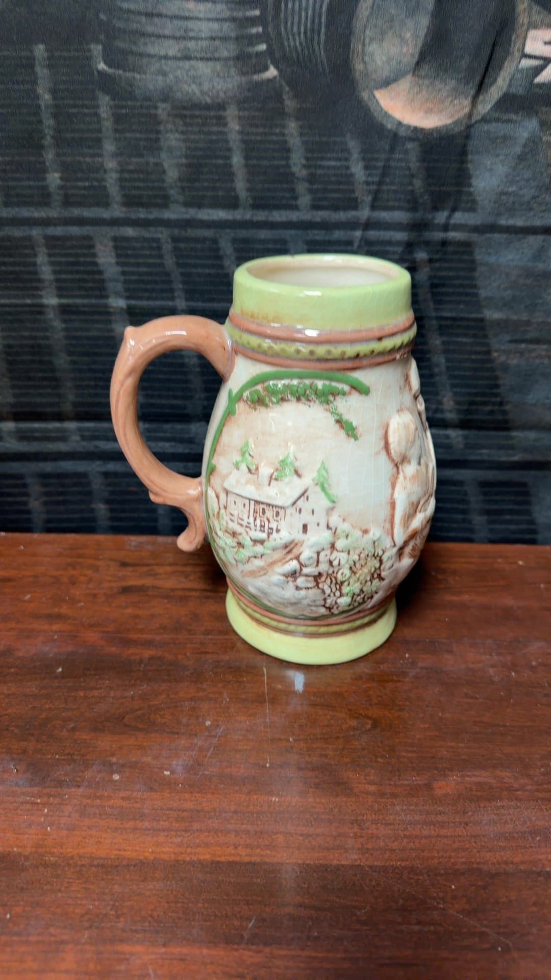 Vintage Ceramic Beer Stein with Scenic Relief - Image 1