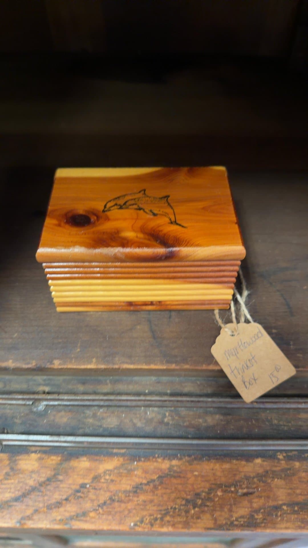 Myrtlewood Trinket Box with Dolphin Engraving - Image 1