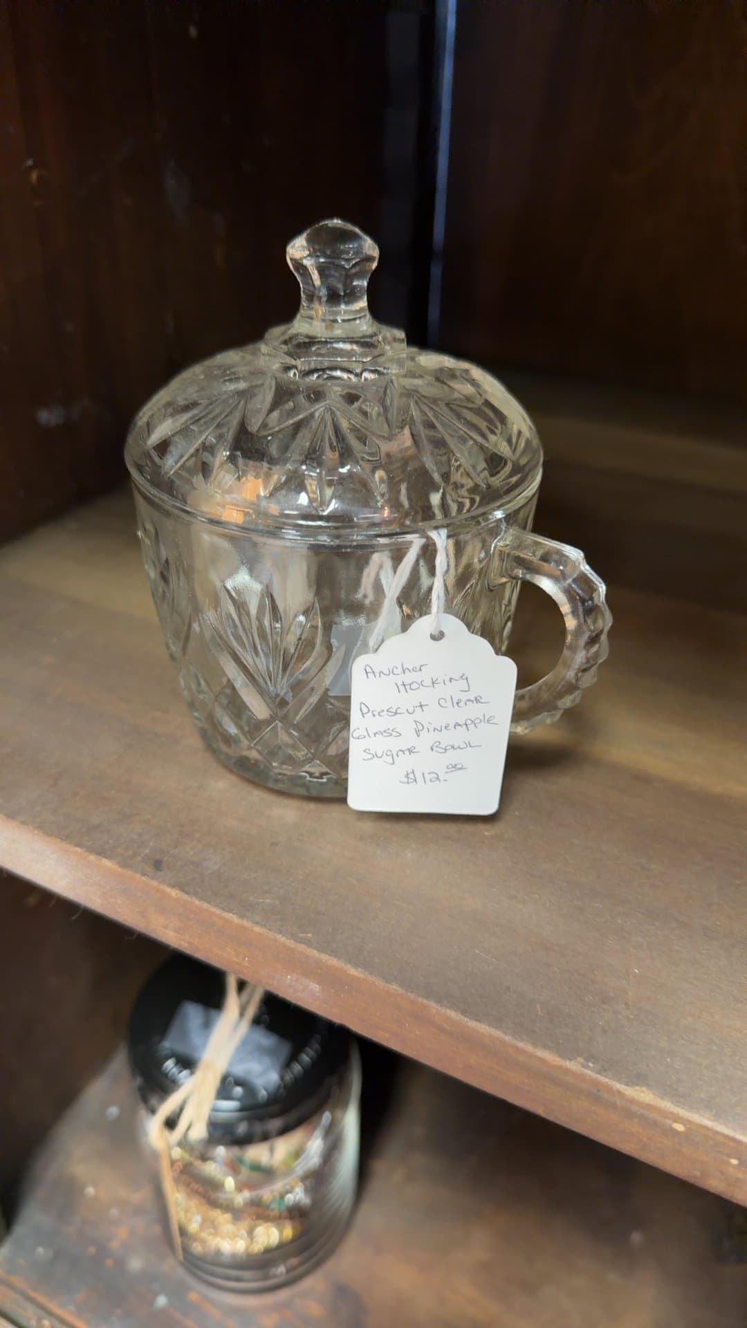 Anchor Hocking Prescut Clear Glass Pineapple Sugar Bowl - Image 1