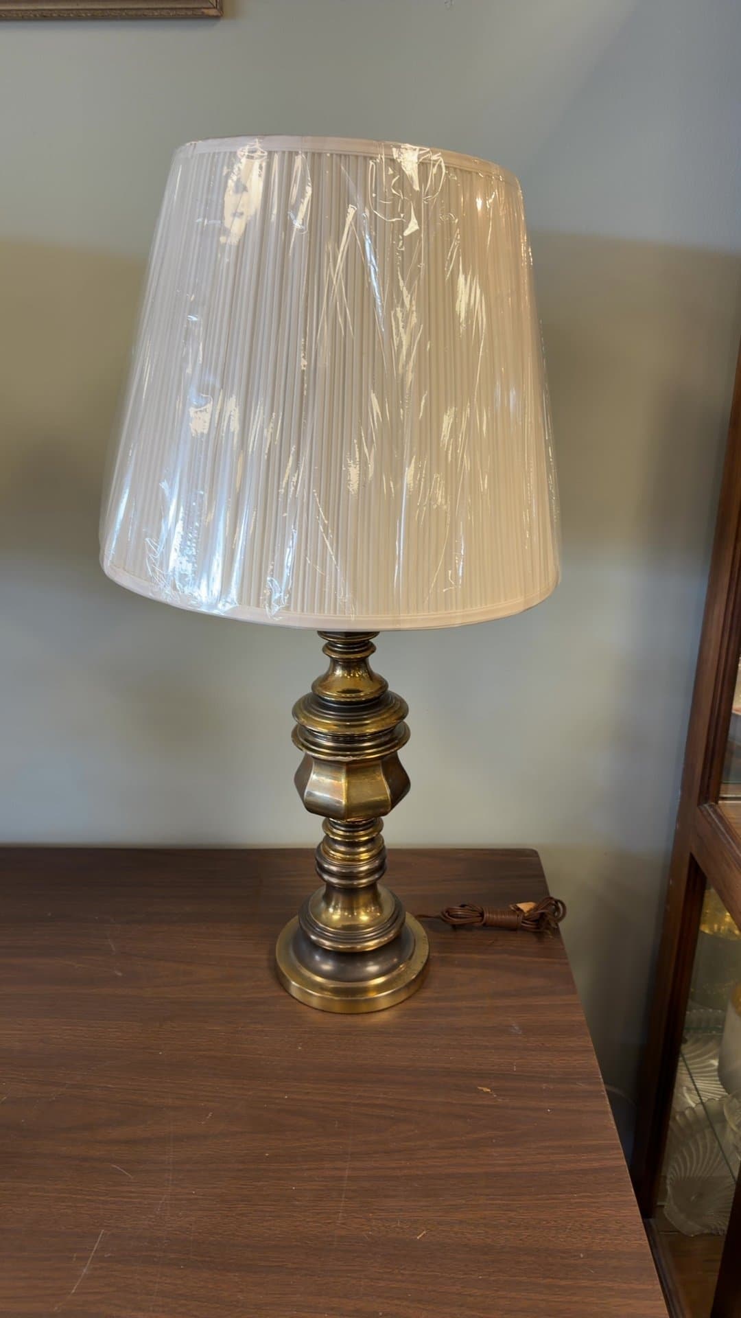 Brass Table Lamp with Pleated Shade - Image 1