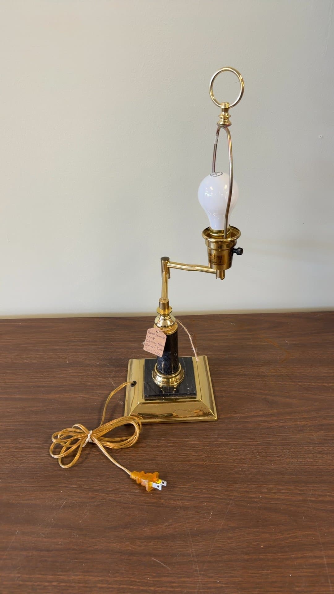 Brass and Marble Table Lamp with Rotating Arm - Image 1