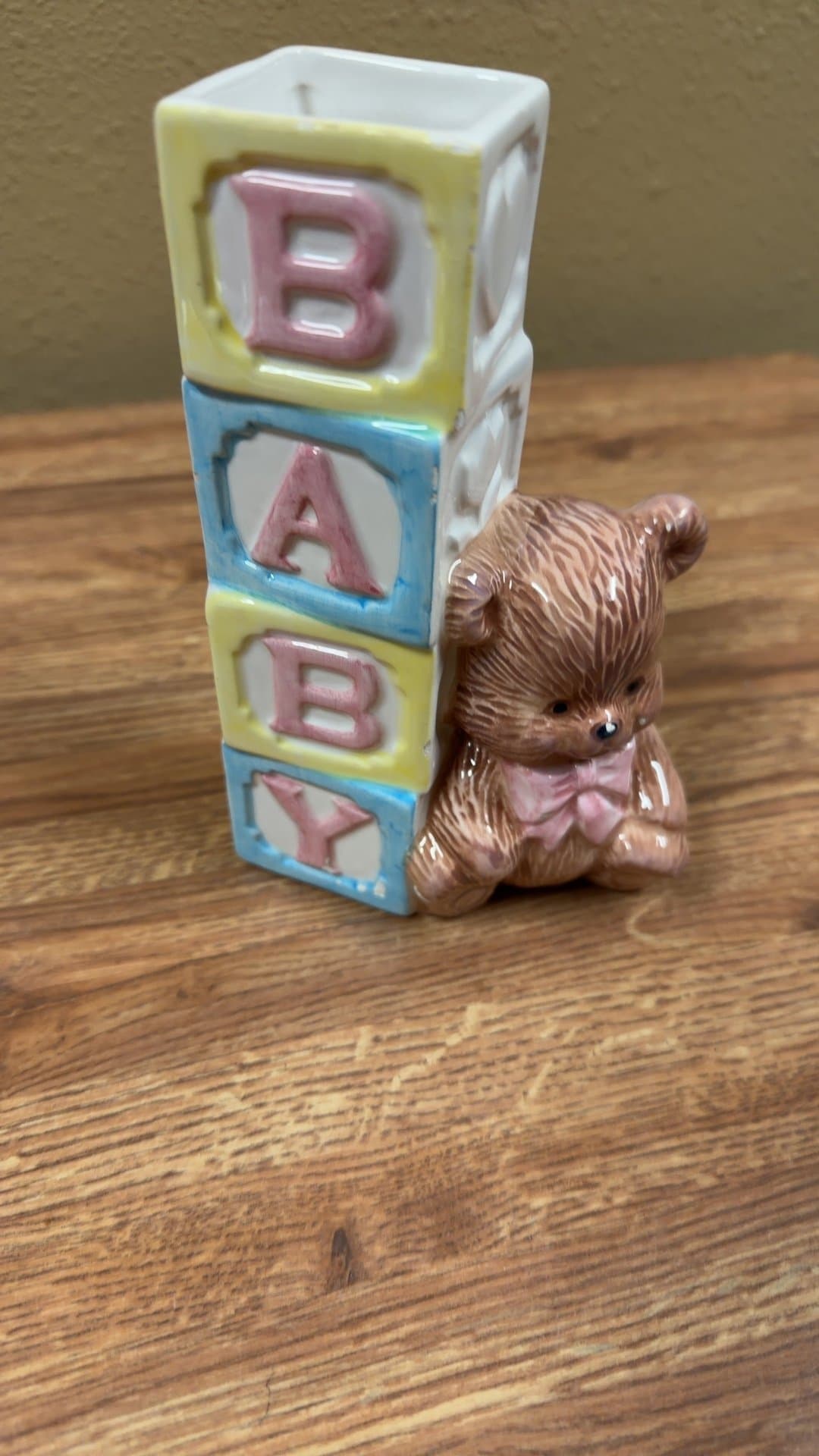 Ceramic Baby Block and Bear Bud vase - Image 1