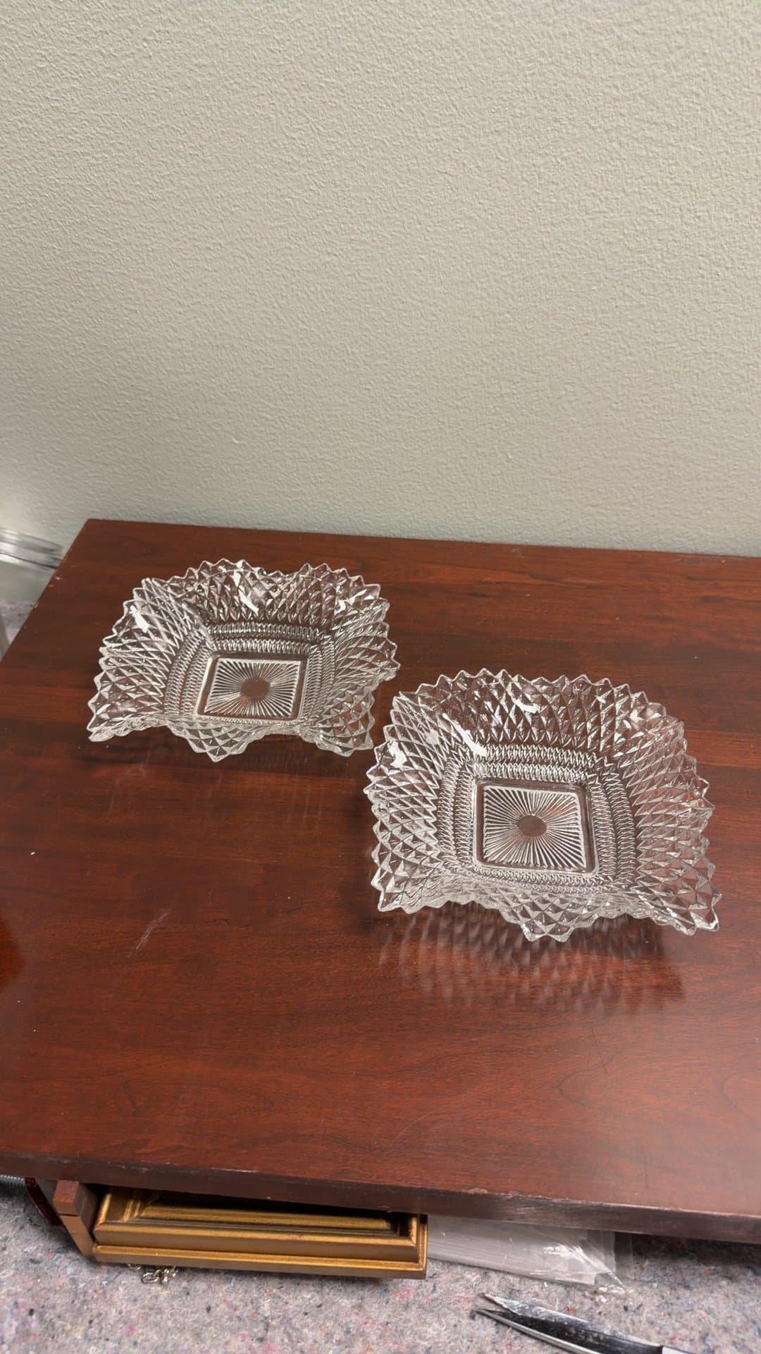 Vintage Cut Glass Square Bowls - Image 1