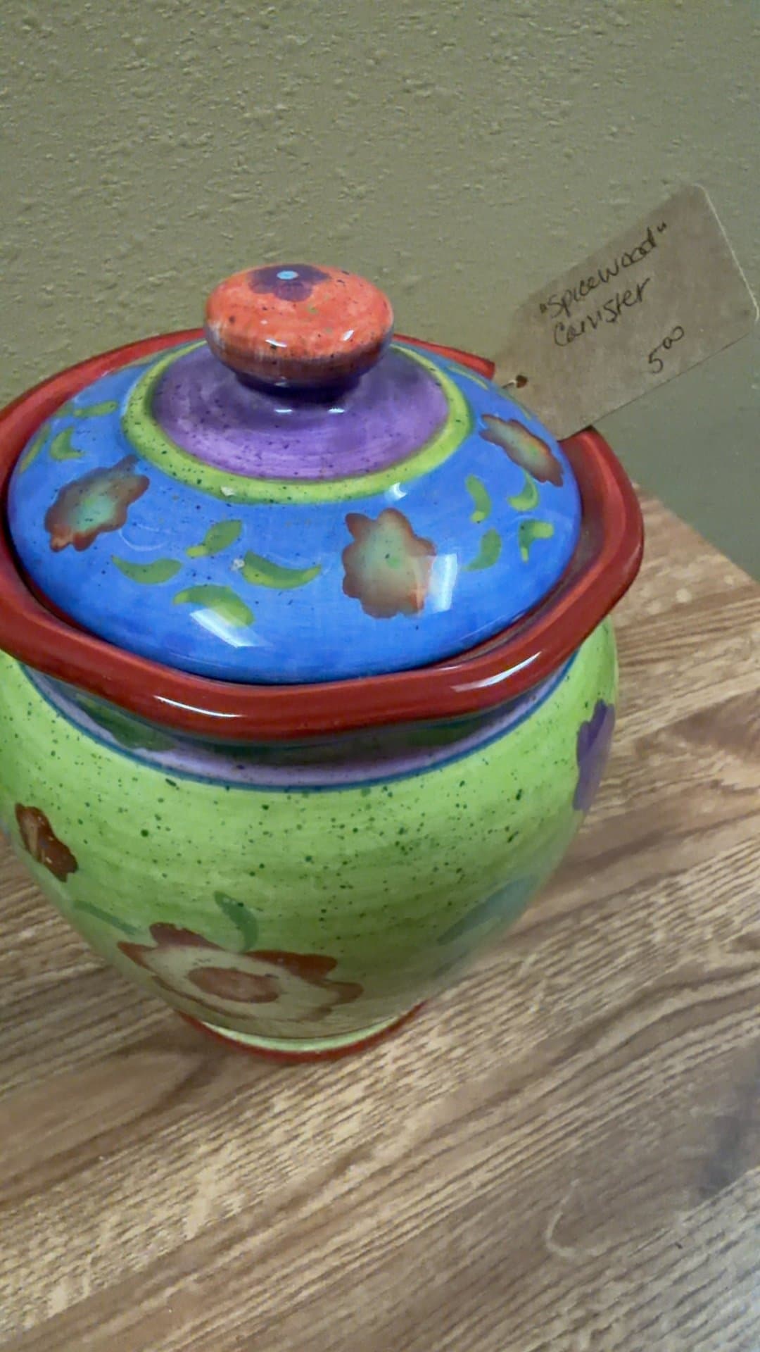 Hand-Painted Earthenware Canister - Image 1