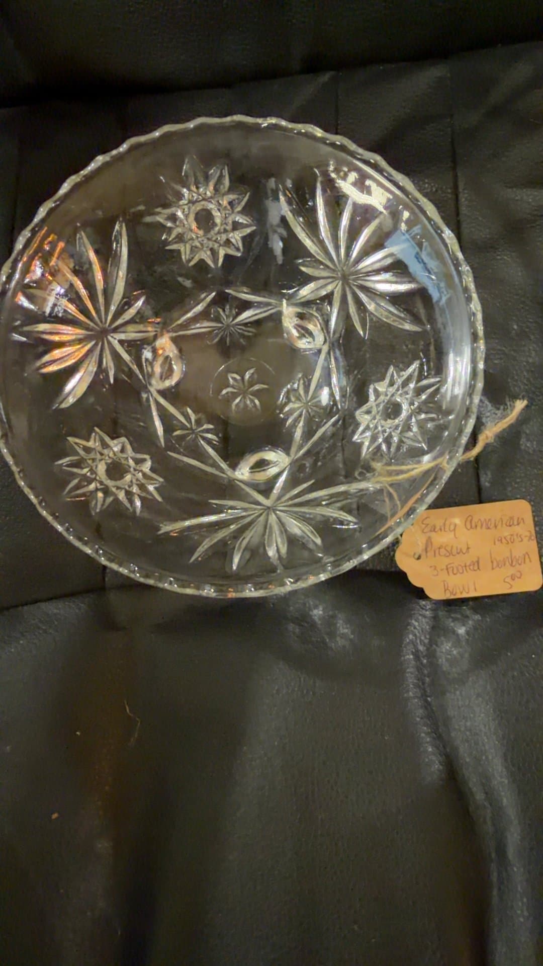 Early American Pressed Glass 3-Footed Bonbon Bowl - Image 1
