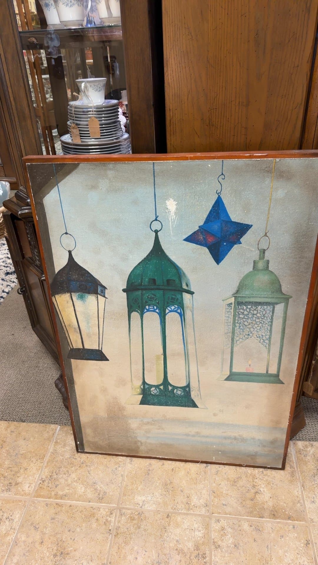 Hand-painted original on Canvas- Vintage Lanterns Painting - Image 1