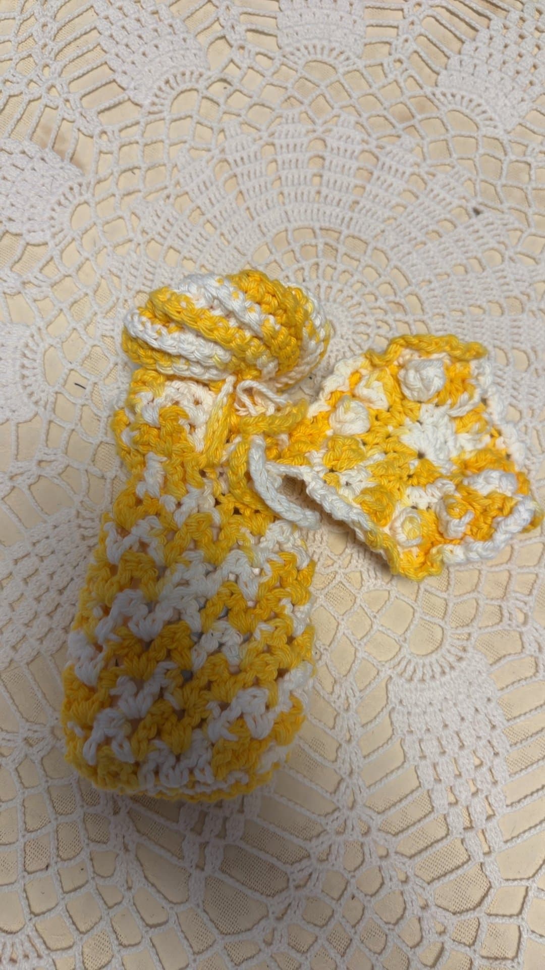 Handmade Yellow and White Crochet Angel Ornament - Image 1