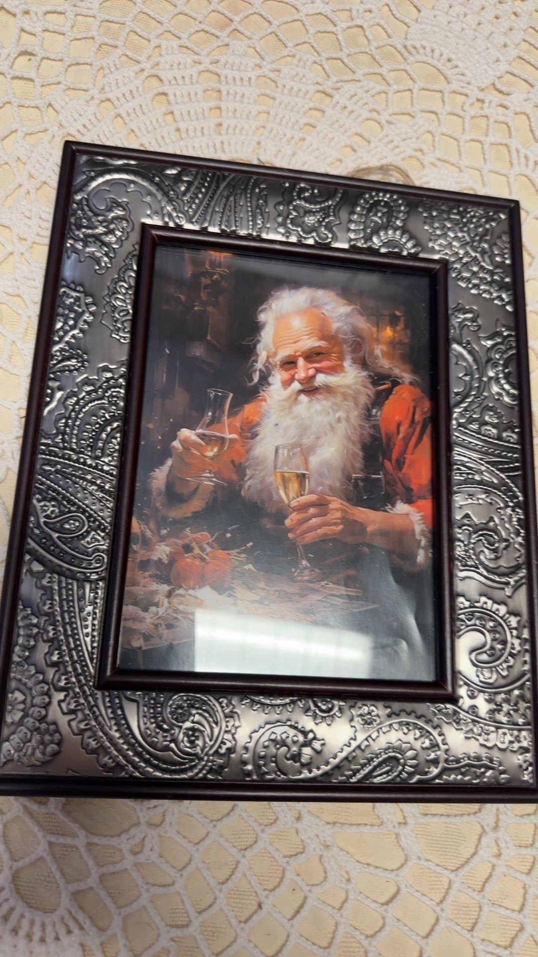 Framed Santa Claus Artwork in Embossed Paisley Metal Picture Frame - Image 1