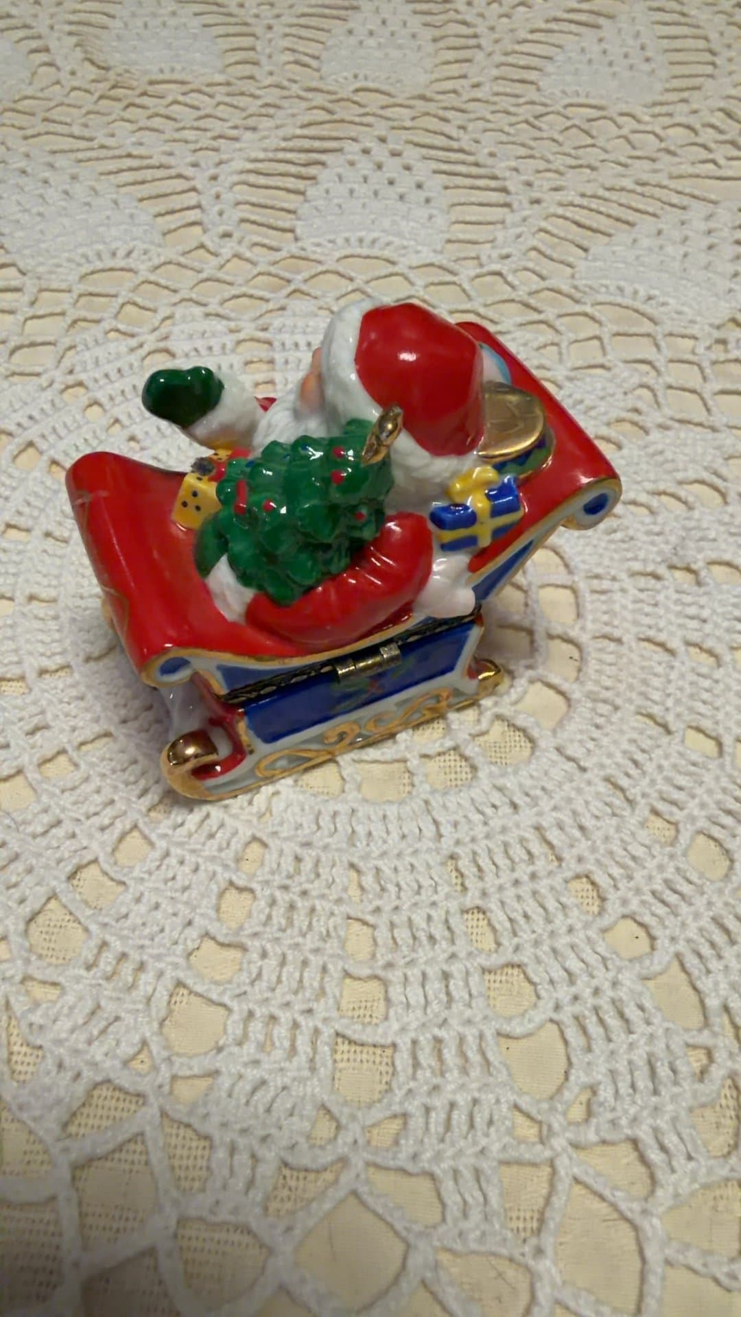 Porcelain Santa in Sleigh Hinged Trinket Box - Image 1