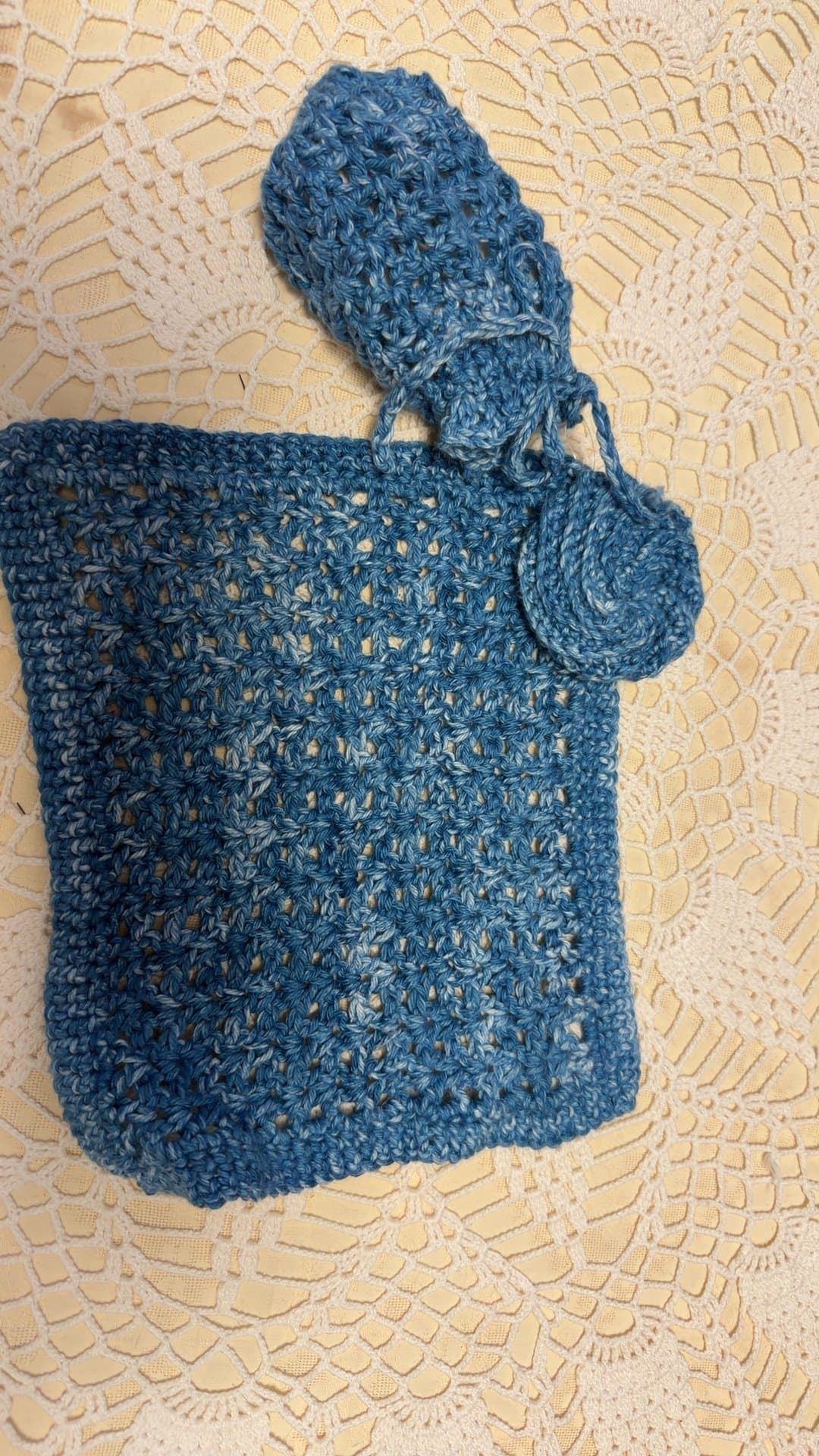 Handmade Blue Crocheted Soap Saver and Washcloth Set - Image 1
