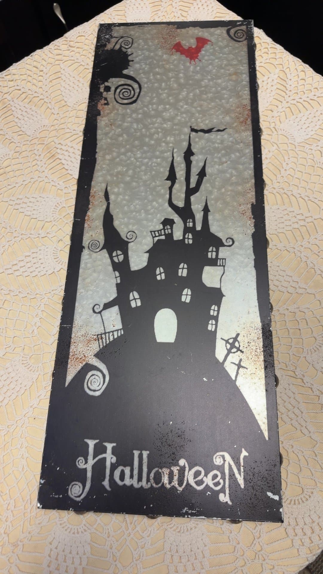 Galvanized Metal Halloween Haunted House Wall Sign - Image 1