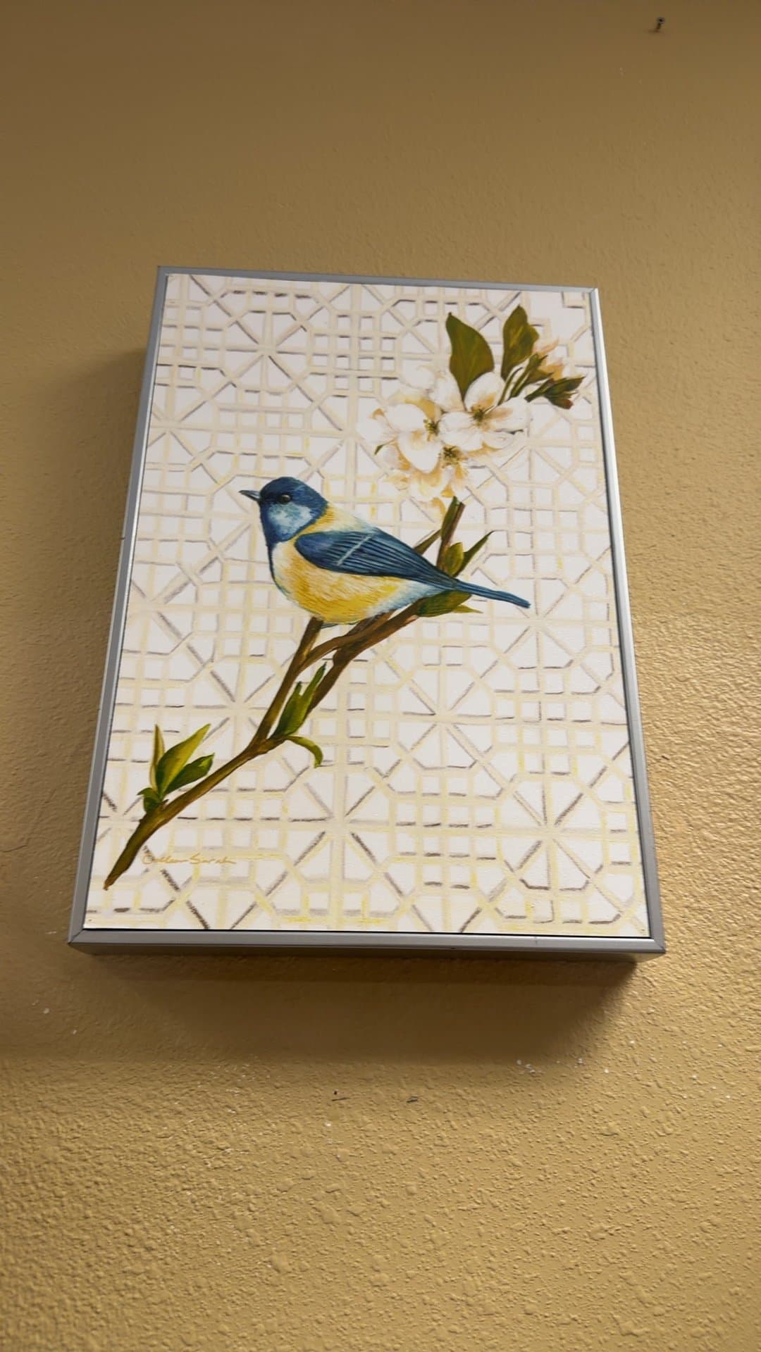 Framed Bird Artwork with Floral Design - Image 1