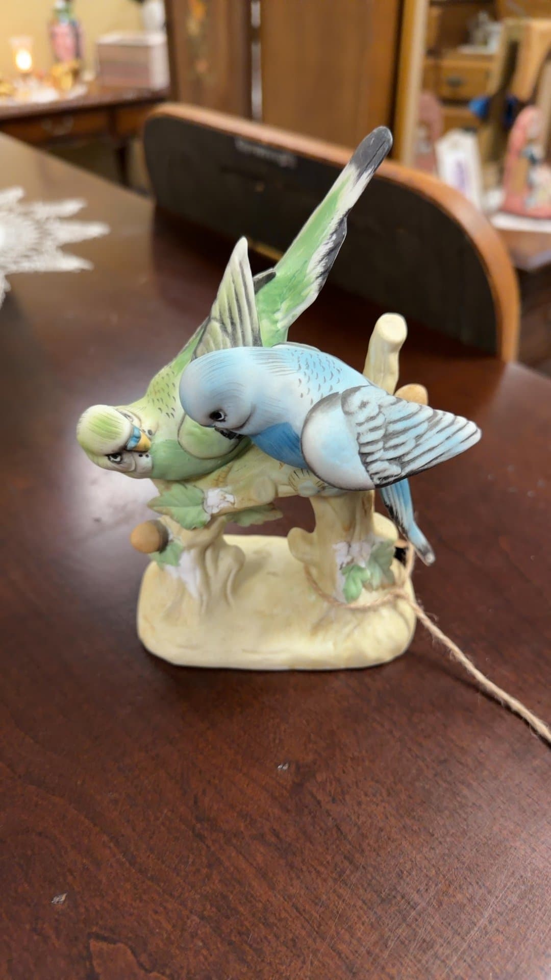Vintage Lefton Hand-Painted Porcelain Parakeets Figurine