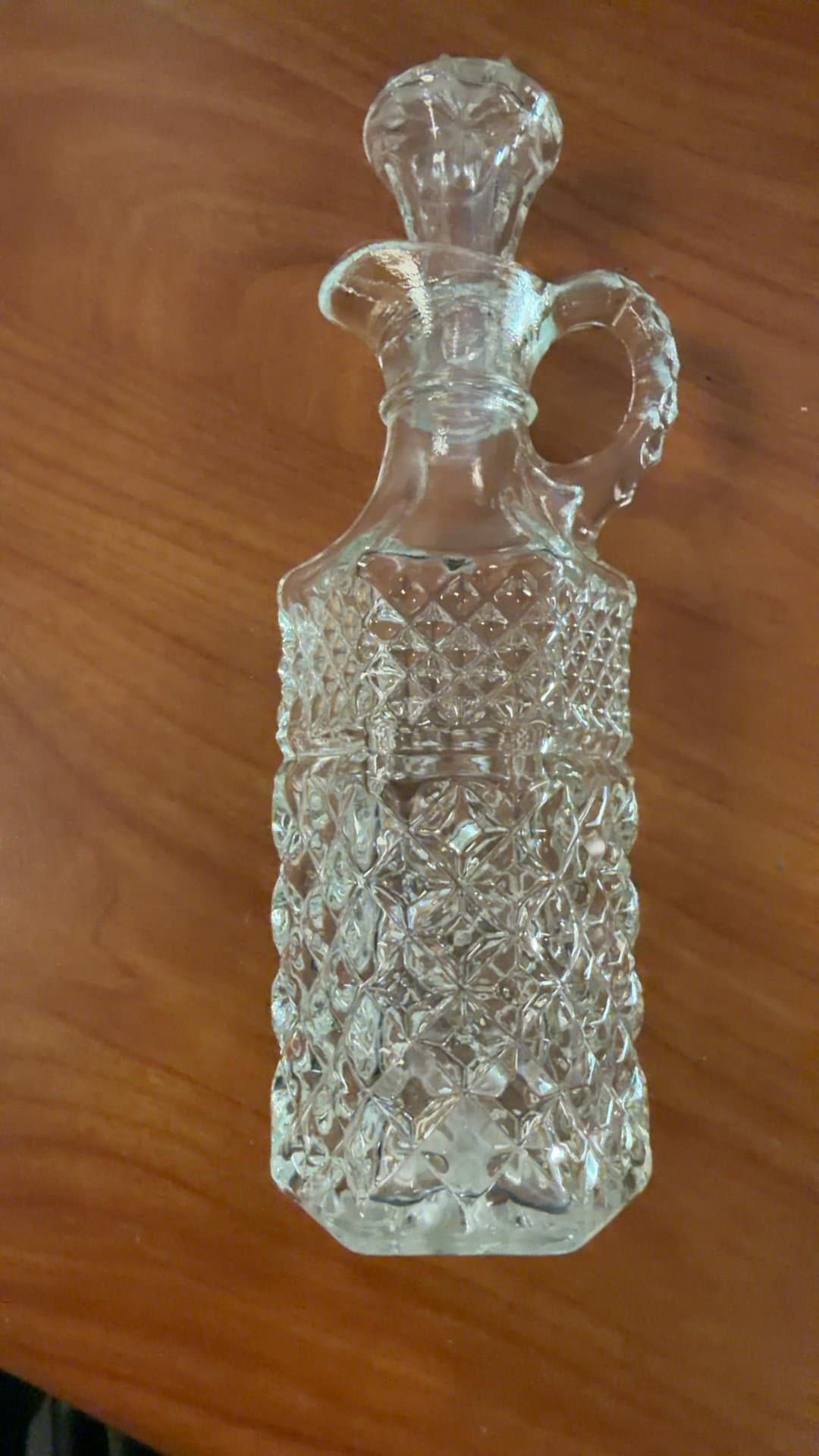 Vintage Pressed Glass Oil and Vinegar Cruet with Stopper - Image 1