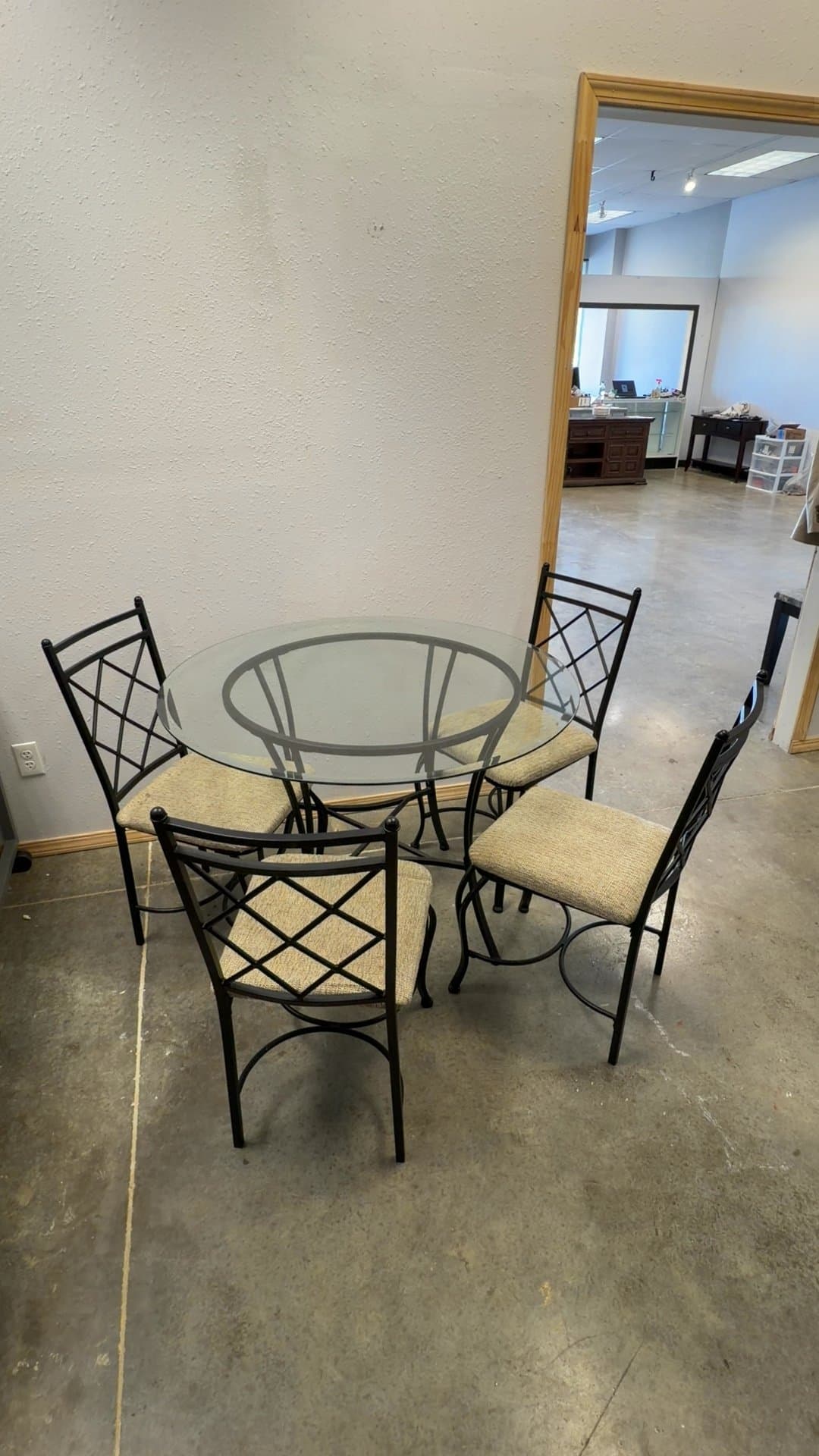 5-Piece Round Glass Top Dining Table Set with 4 Metal Chairs - Image 1