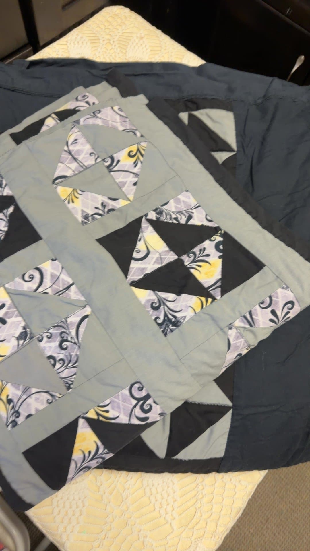 Handmade Geometric Patchwork Quilt with Matching Bolster Pillow - Image 1