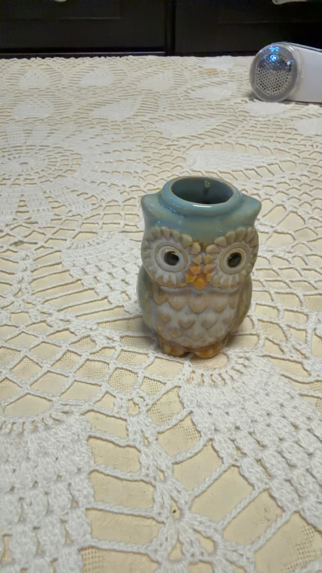 Small Glazed Ceramic Owl Figurine Toothpick Holder - Image 1