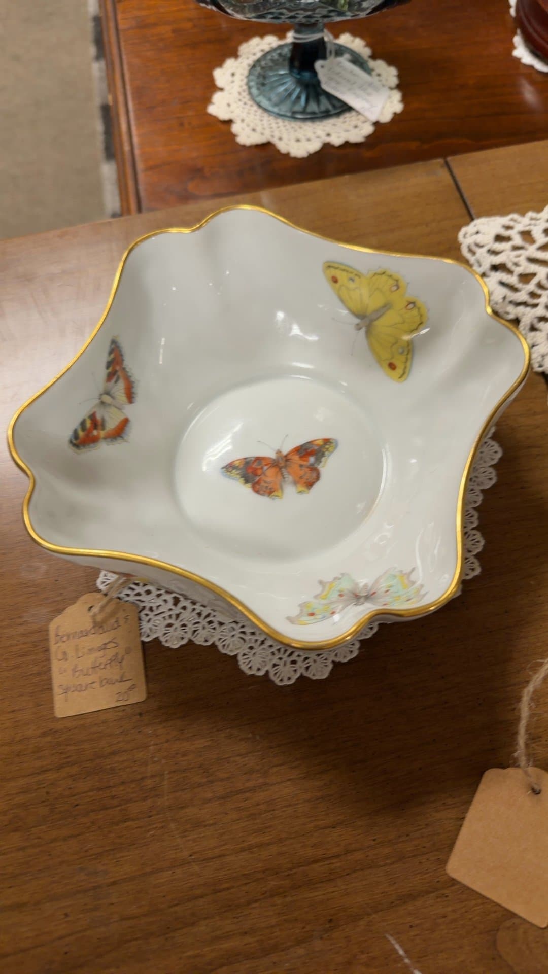 Bernardaud Limoges Butterfly Square Bowl - Image 1