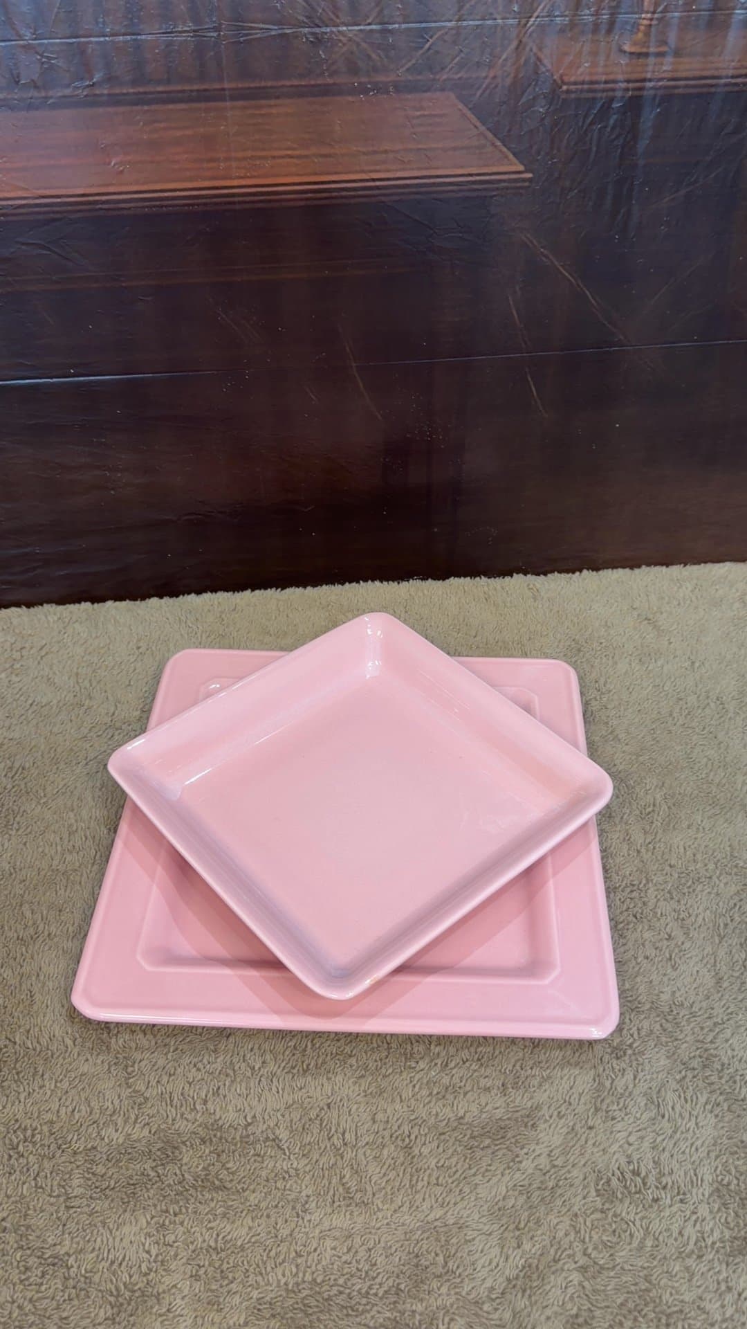 Pink Ceramic Square Serving Trays Set of 2 - Image 1