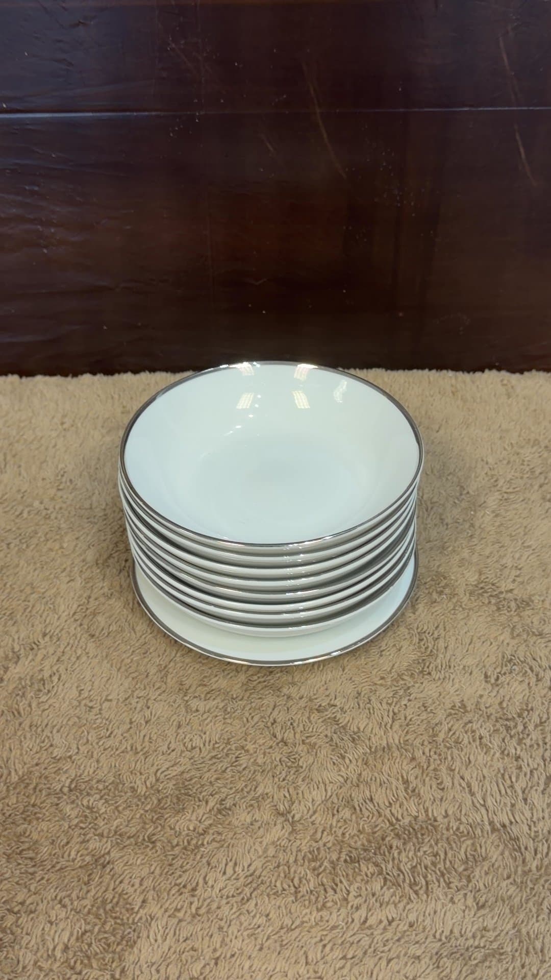 Vintage White and Platinum Rim Fine China Small Bowls Set - Image 1