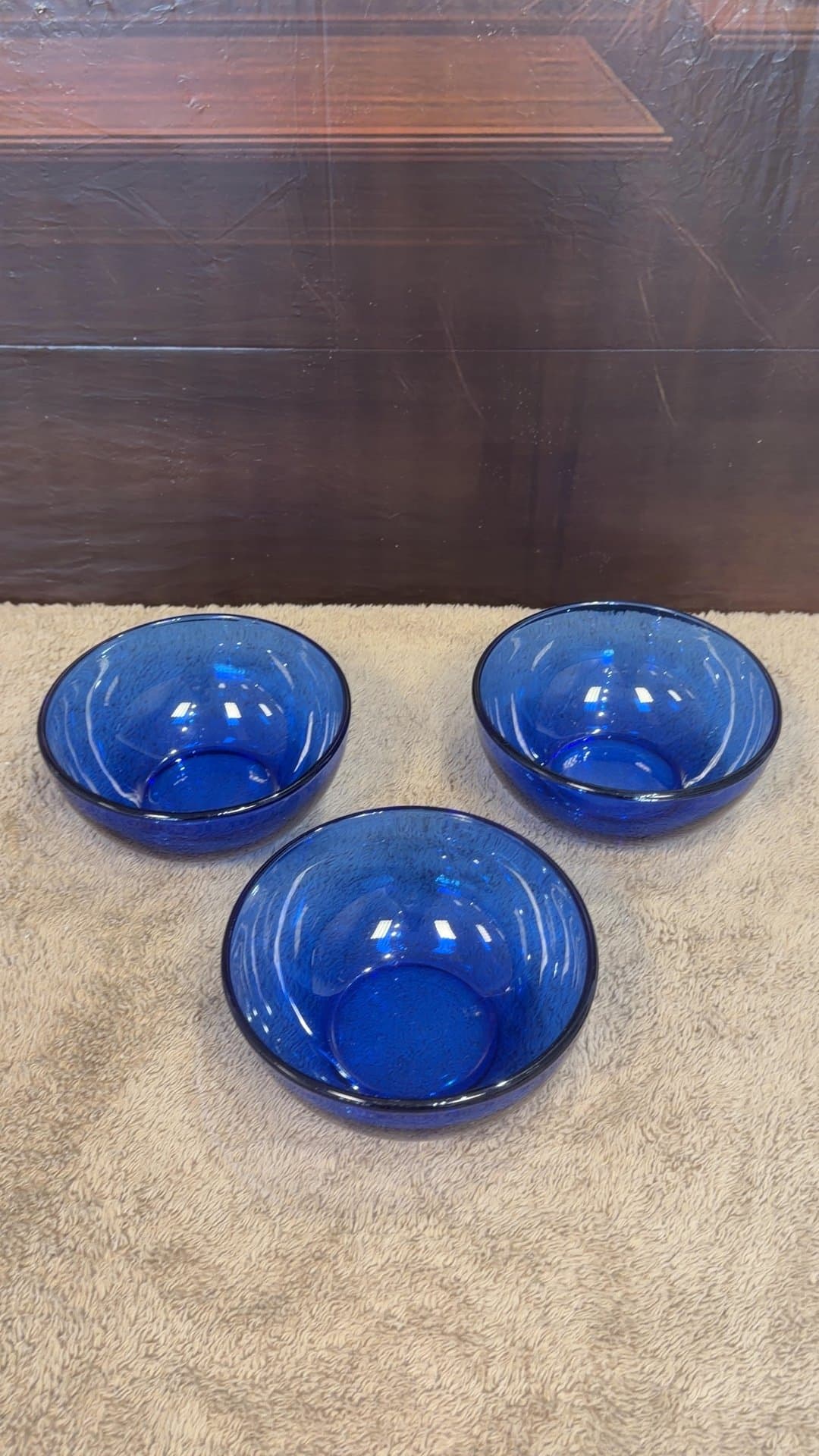 Vintage Cobalt Blue Glass Bowls Made in Mexico Set of 3 - Image 1