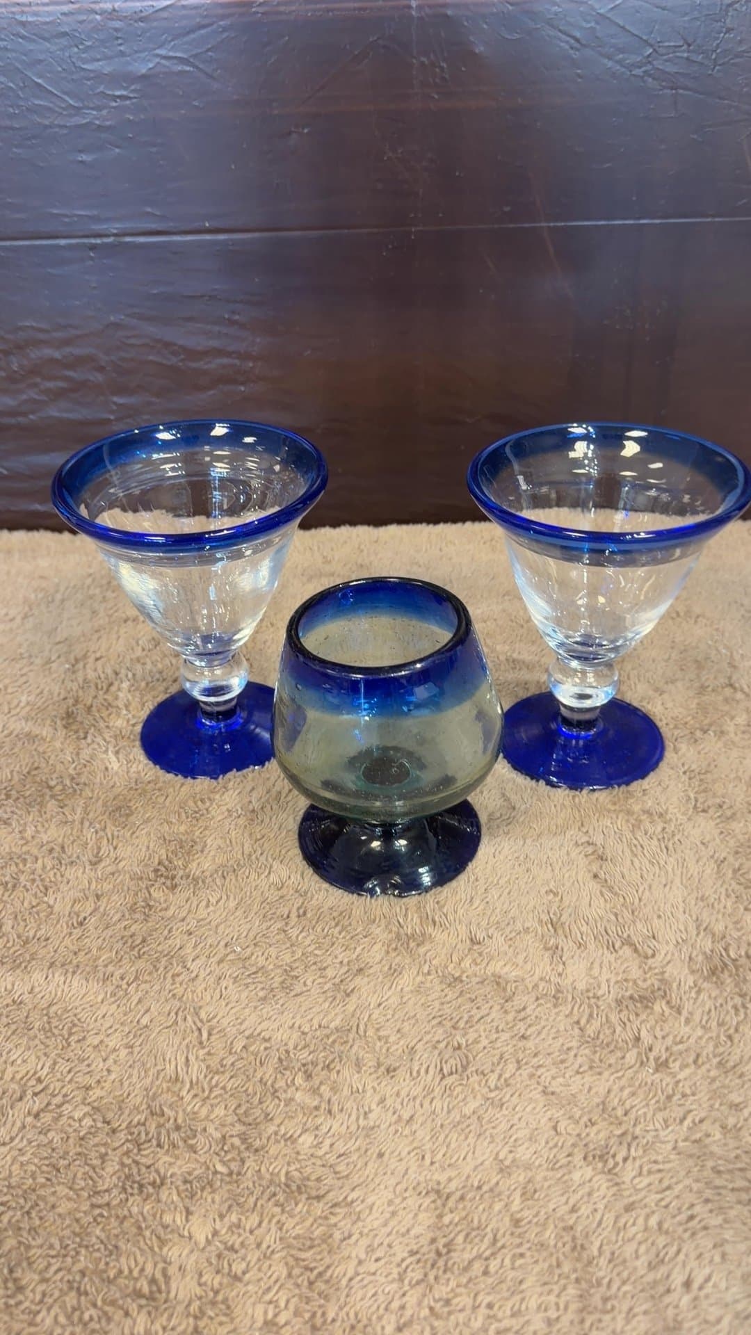 Hand Blown Mexican Cobalt Blue Rim Glassware Set - Image 1