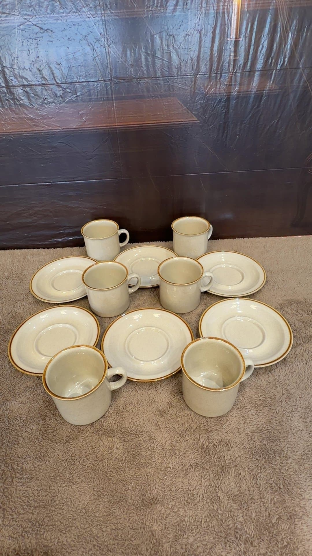 Vintage Alpine Mountain Stoneware Japan Coffee Cups and Saucers Set - Image 1
