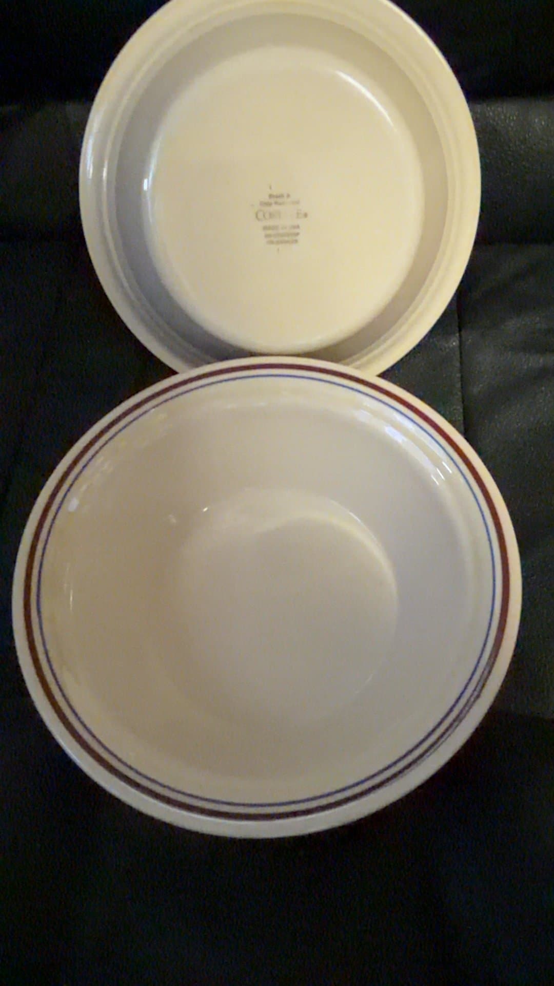 4-Colonial Mist Corelle red and blue trim White Bowls - Image 1