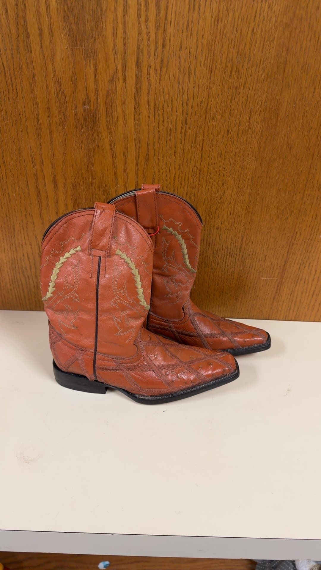 Children's Cognac Leather Western Cowboy Boots Size 12 USA - Image 1